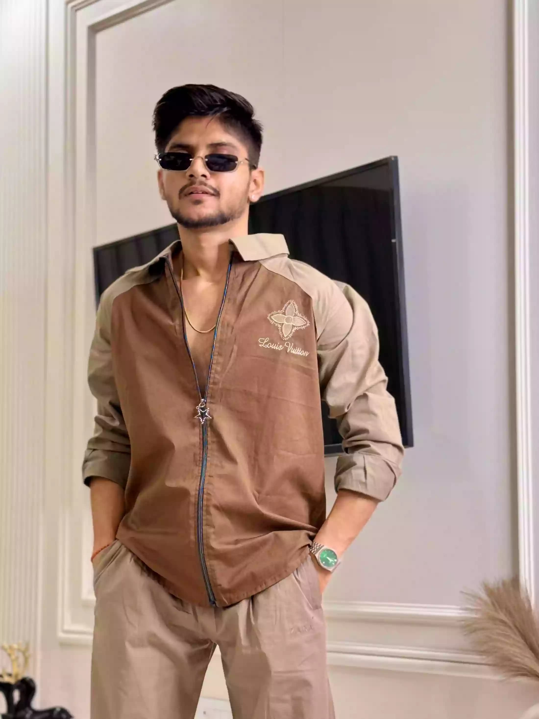 Khaki Tan New Age Zip-up Shirt
