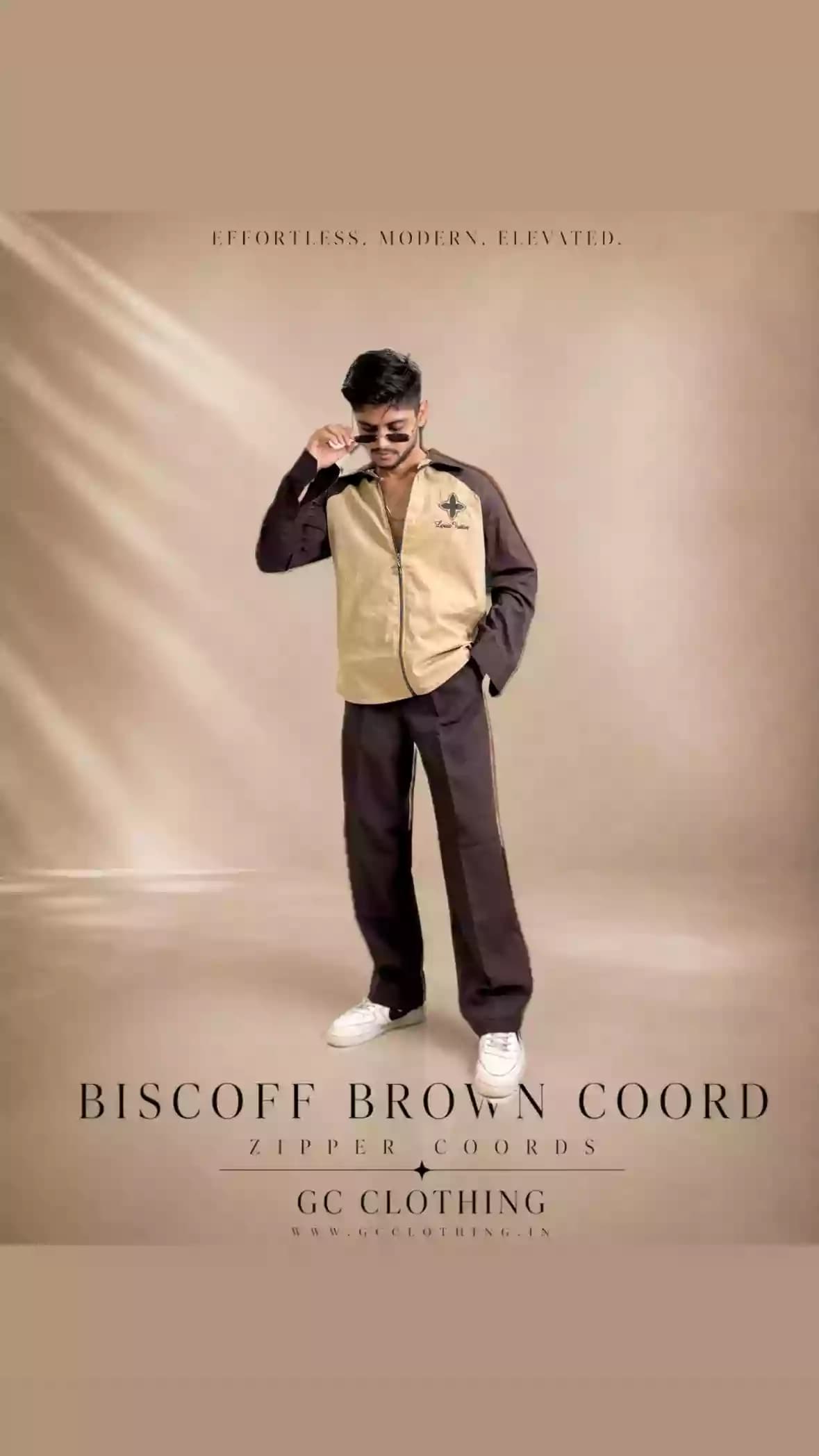 Brown Beige Luxe Zip-up Coords