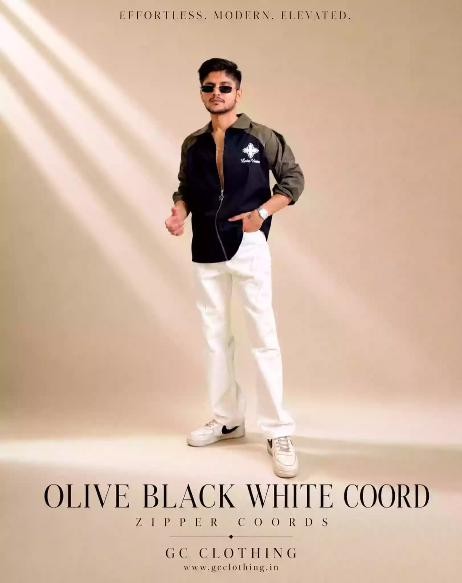 Olive B'N'W Luxe Zip-up Coords