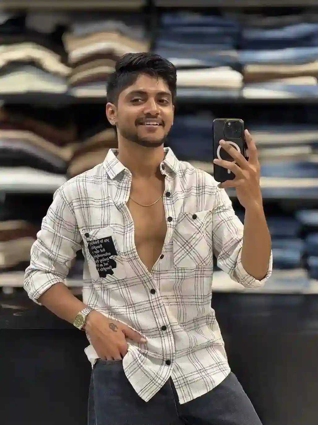White Checkered Shacket Style Shirt