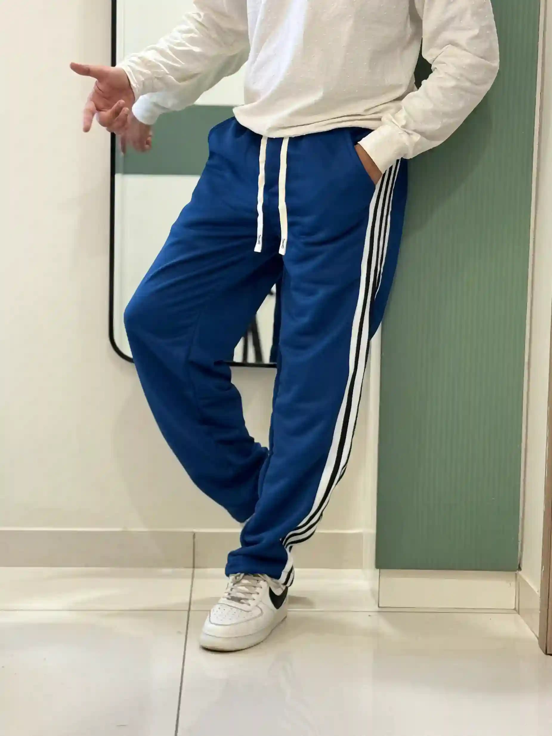 Blue White Strip Baggy Track