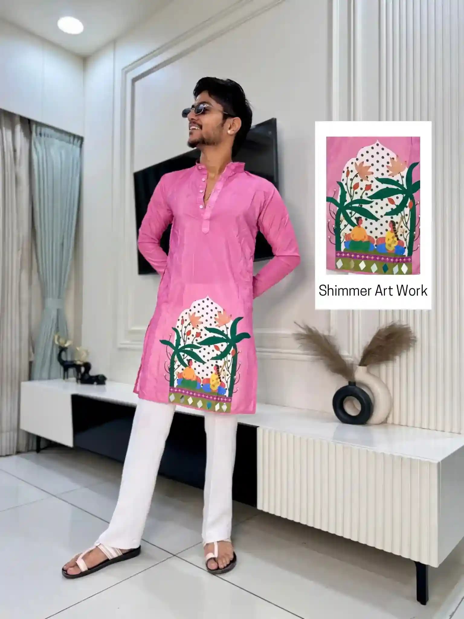 Pookie Pink Folk Art Print Kurta