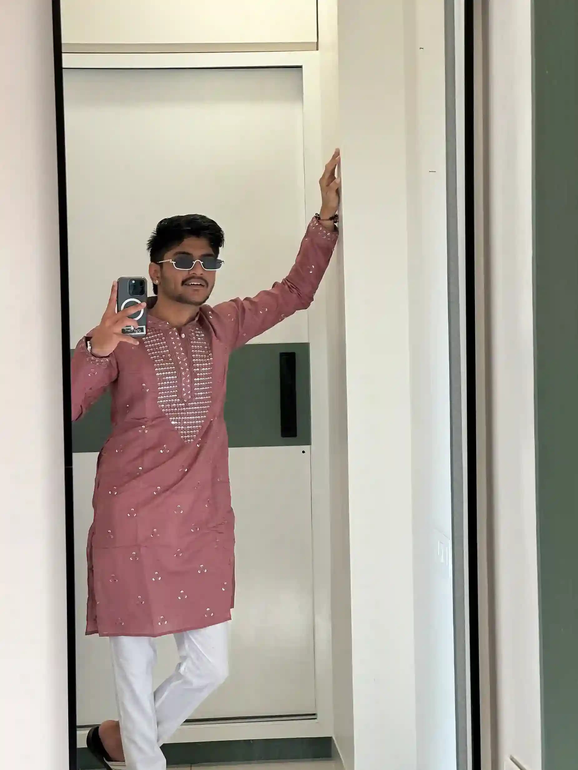 Rust Color Neck Sequin work Kurta