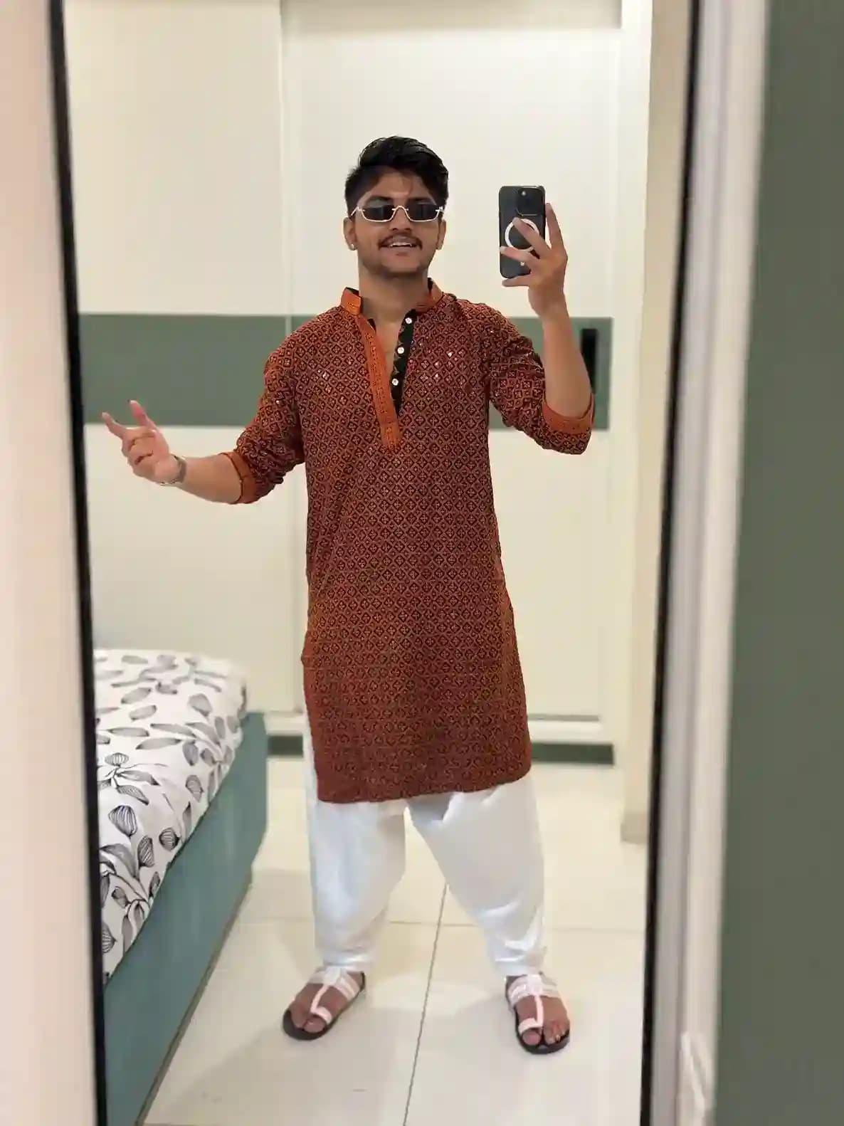 Mustard Shade Resham Dhaga Work Kurta