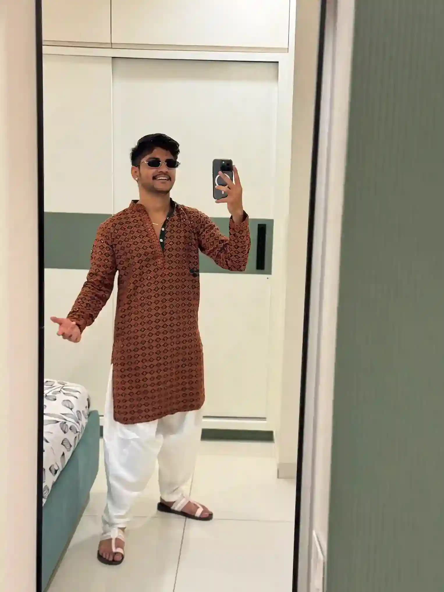 Rust Orange Resham Dhaga Work Kurta