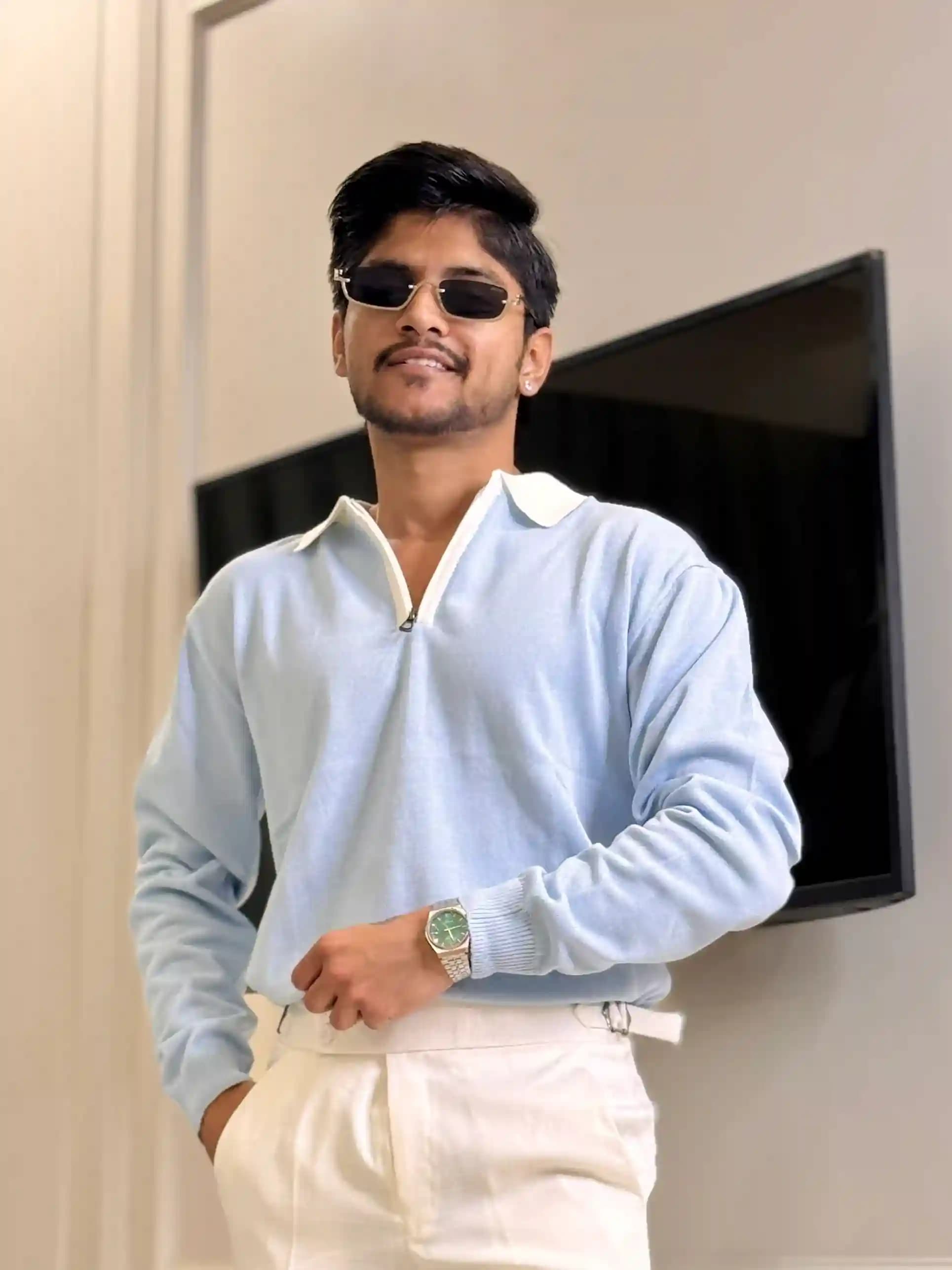 Ice Blue Old Money Knit Polo