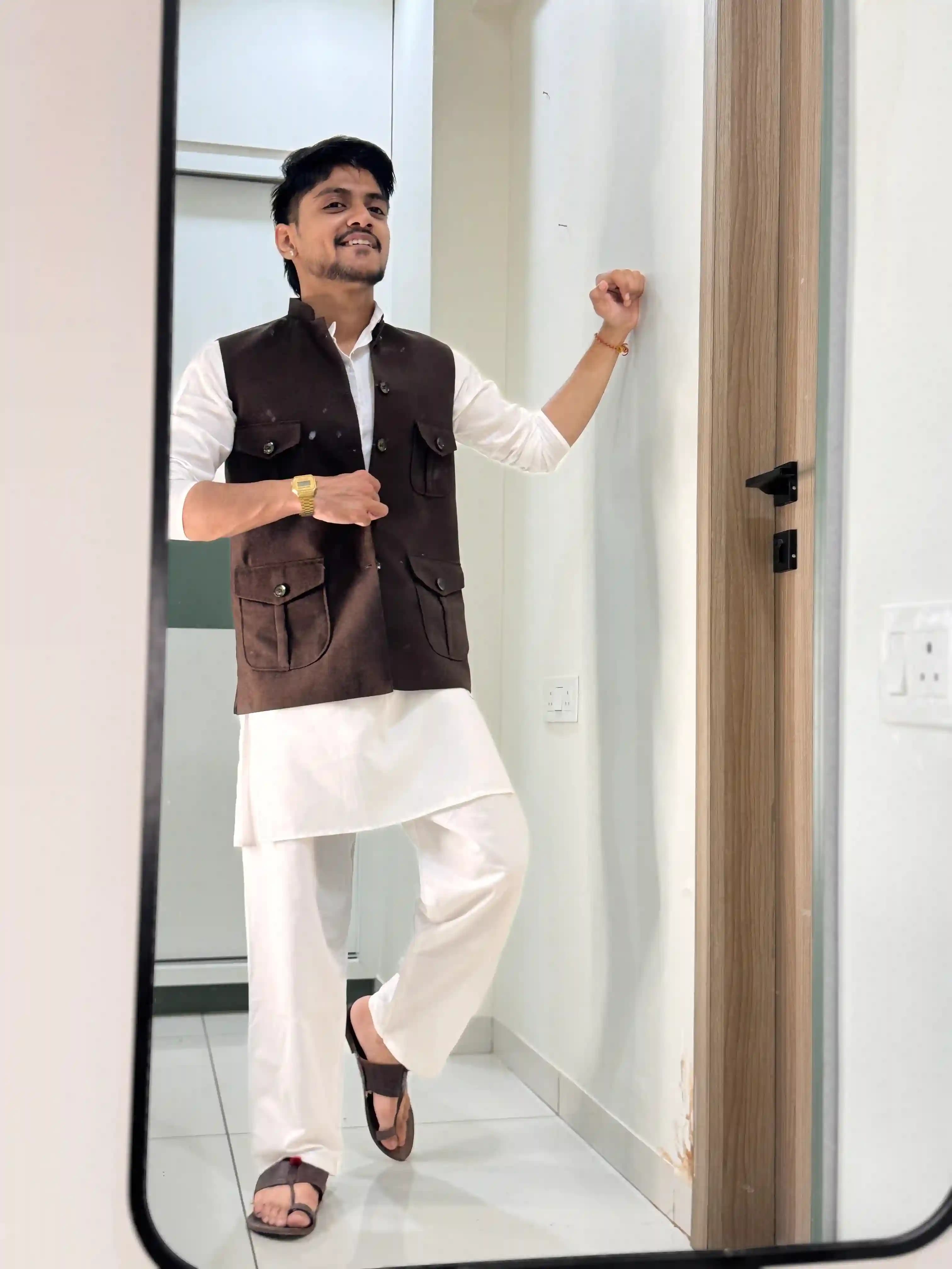 Coffee Brown Koti Kurta-Pyjama Set