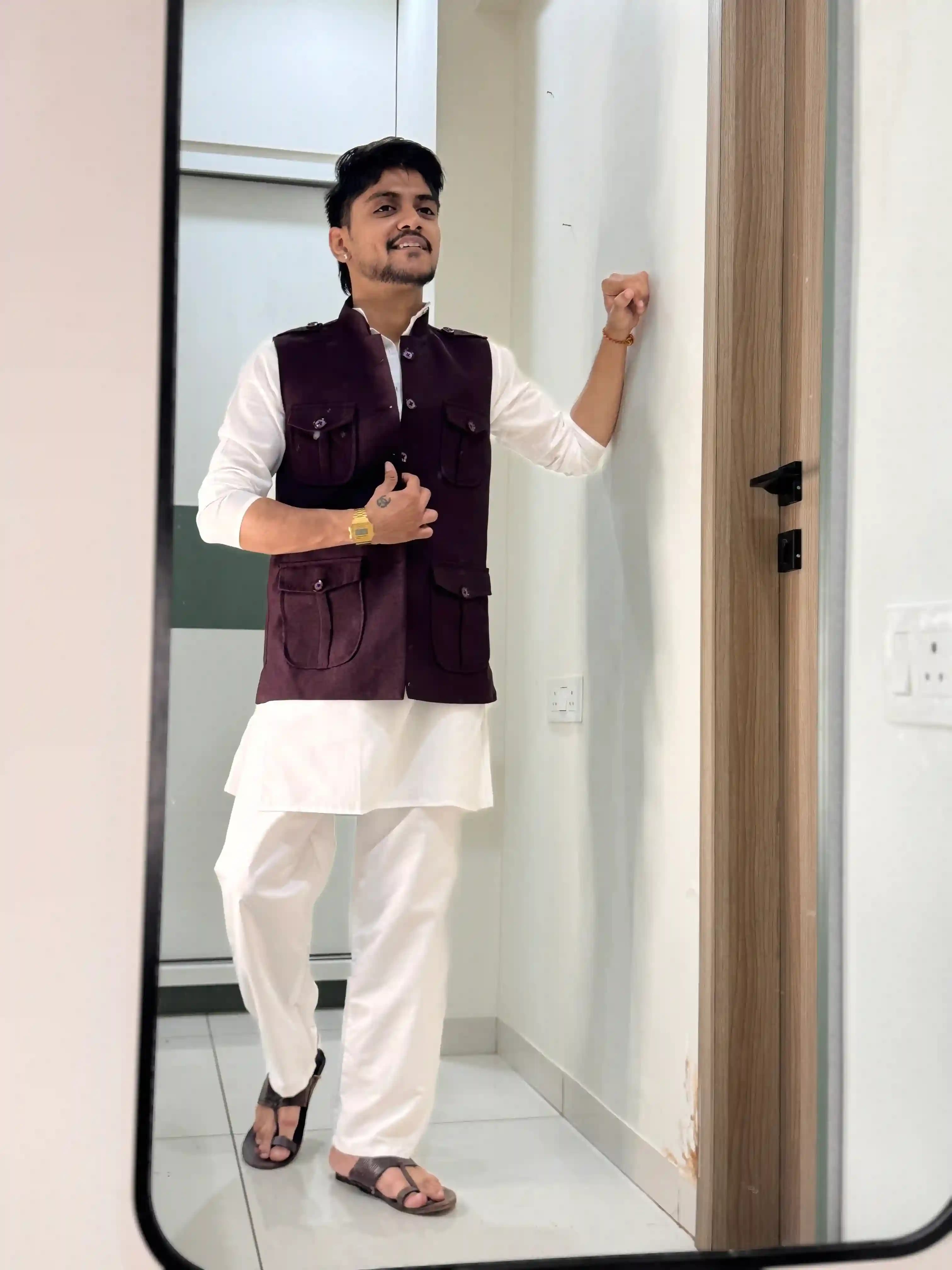 Deep Wine Koti Kurta-Pyjama Set