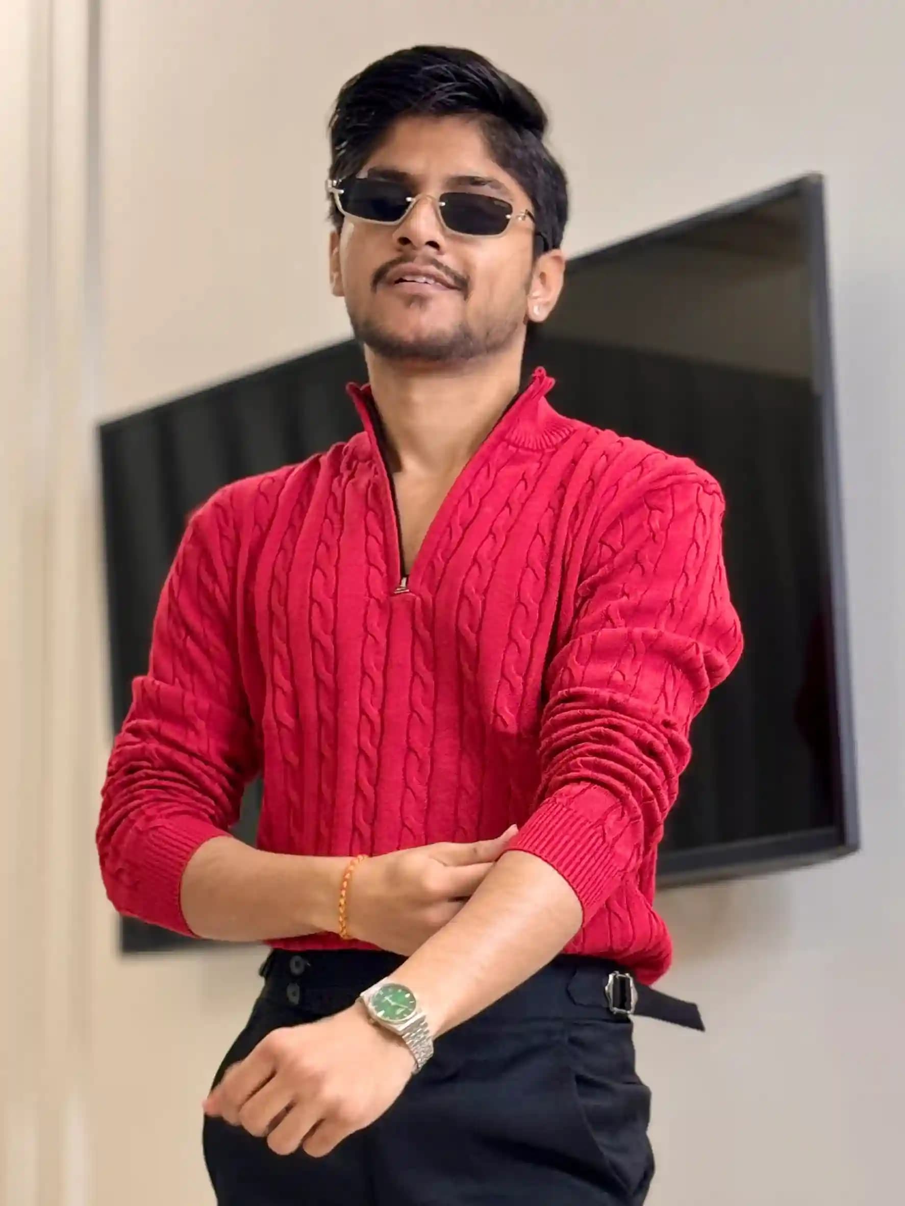 Chilli Red Cable Knit Polo