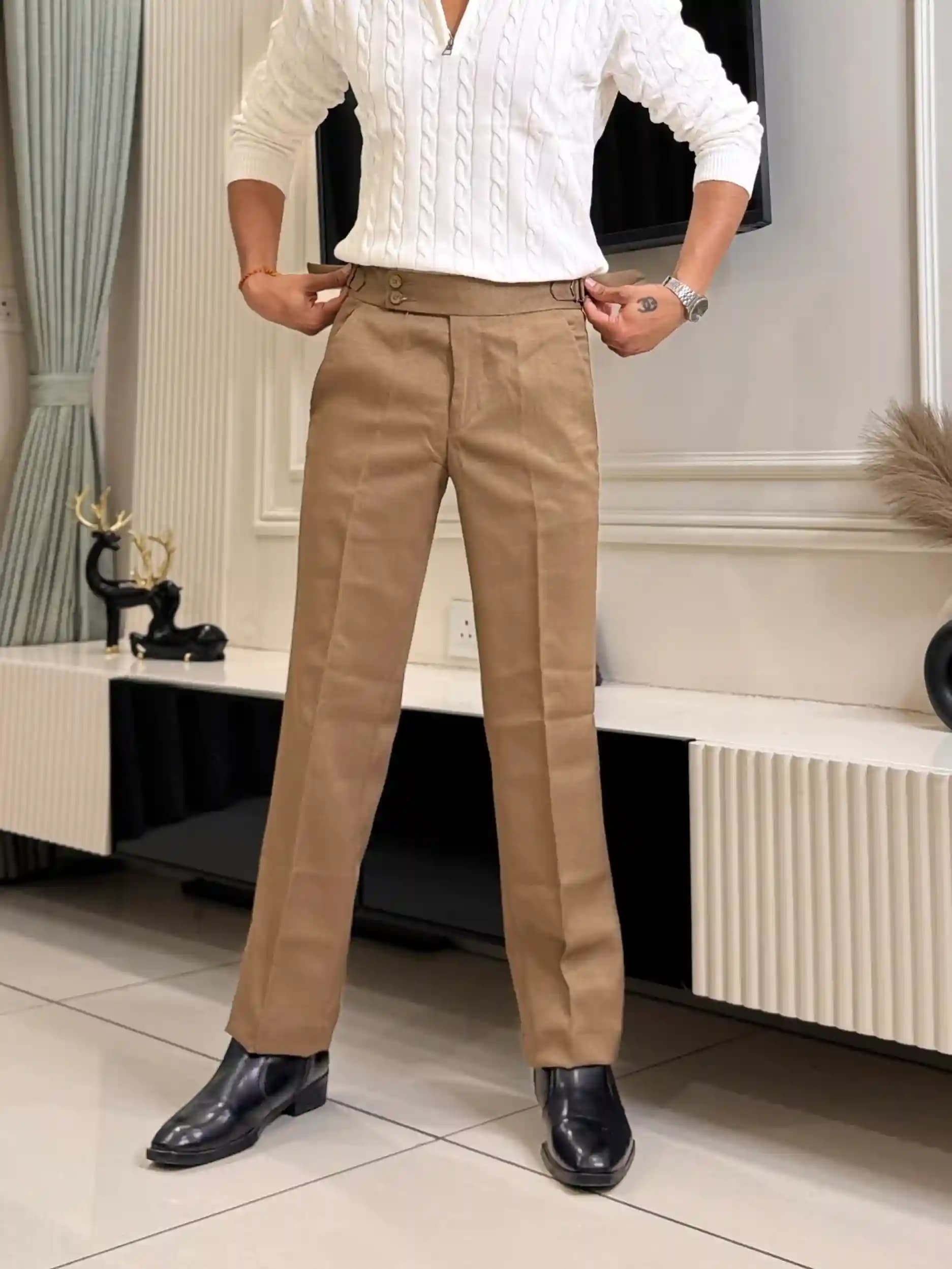 Haze Brown Gurkha Linen Bell bottom