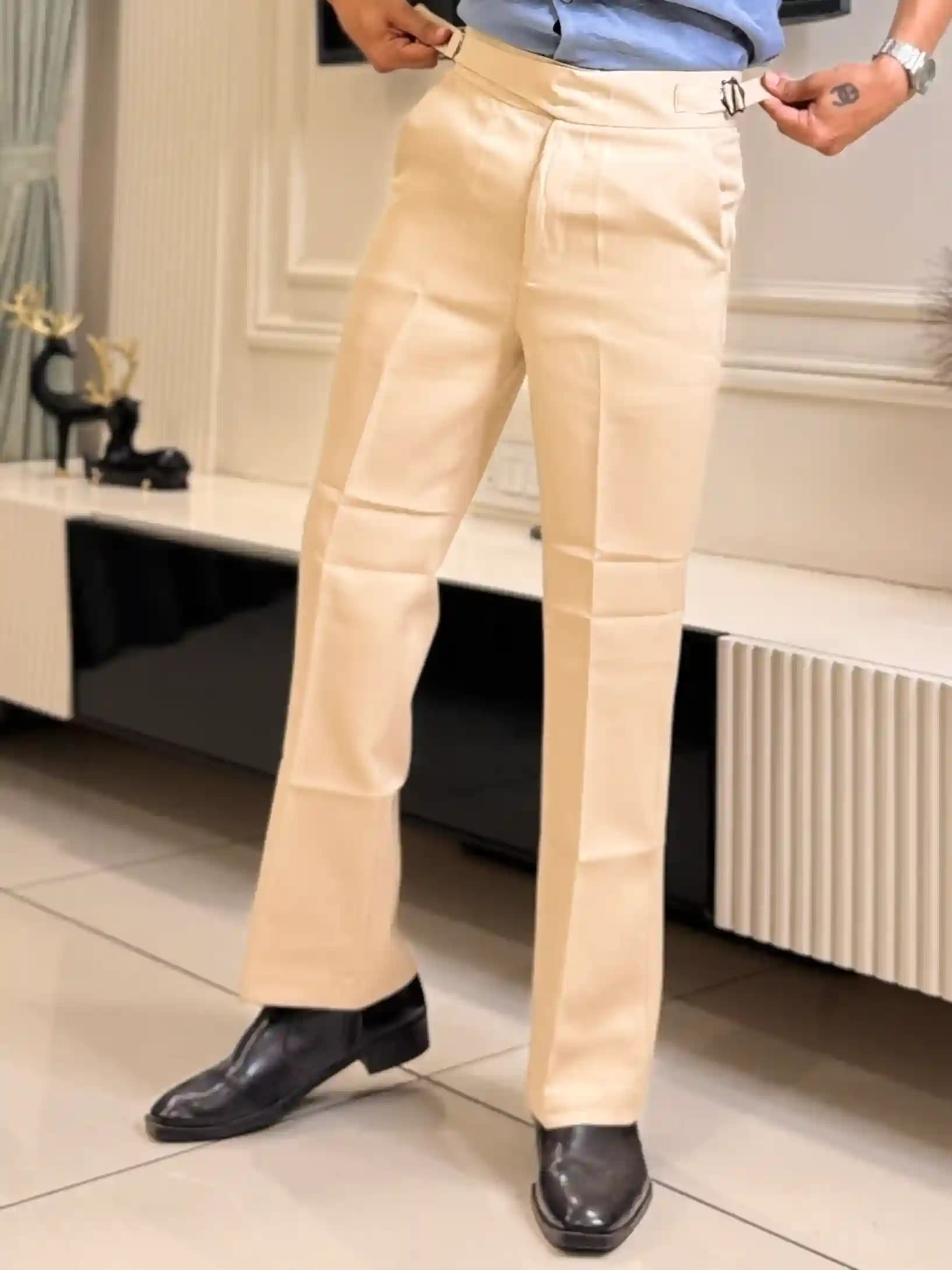 Beige Cream Italian Gurkha Bell-bottom Pant