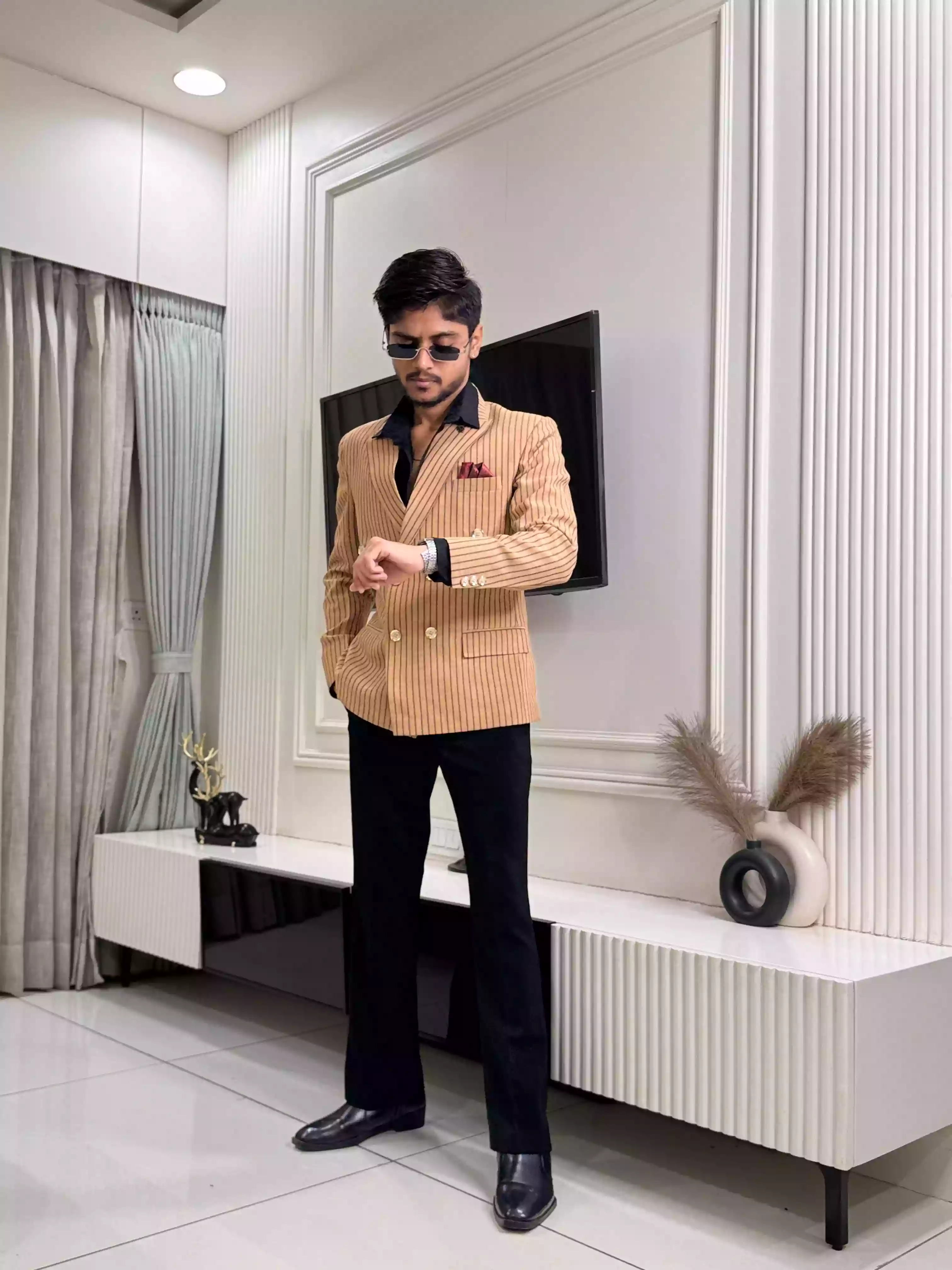 Warm  Tan GC Double-Breasted 3- Piece Suit
