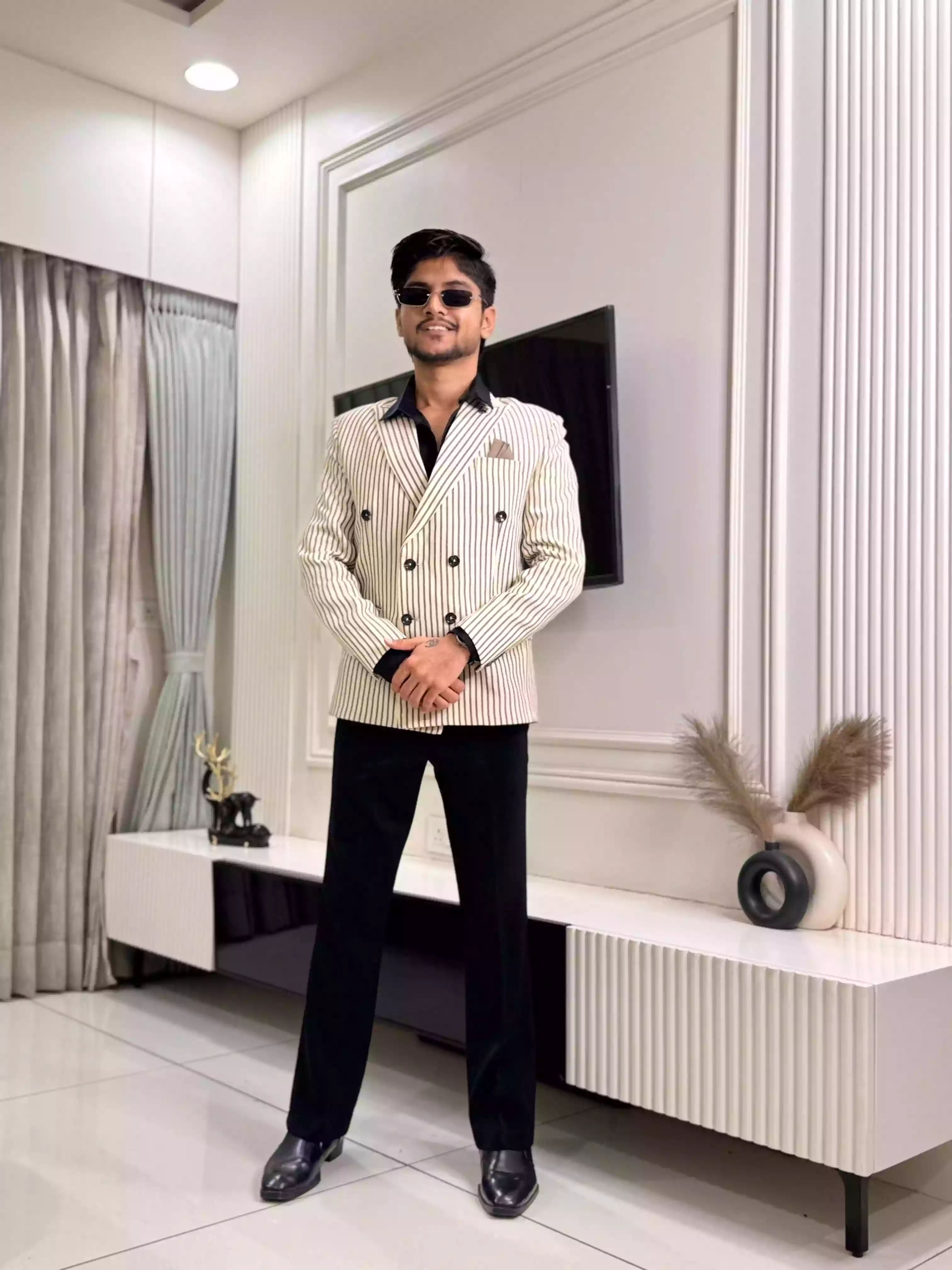 Buff Beige GC Double-Breasted 3- Piece Suit