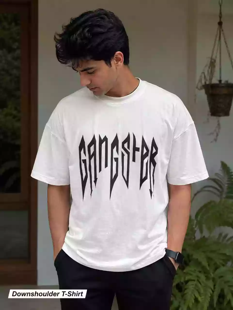 White Gangster New Age Down-shoulder Tees