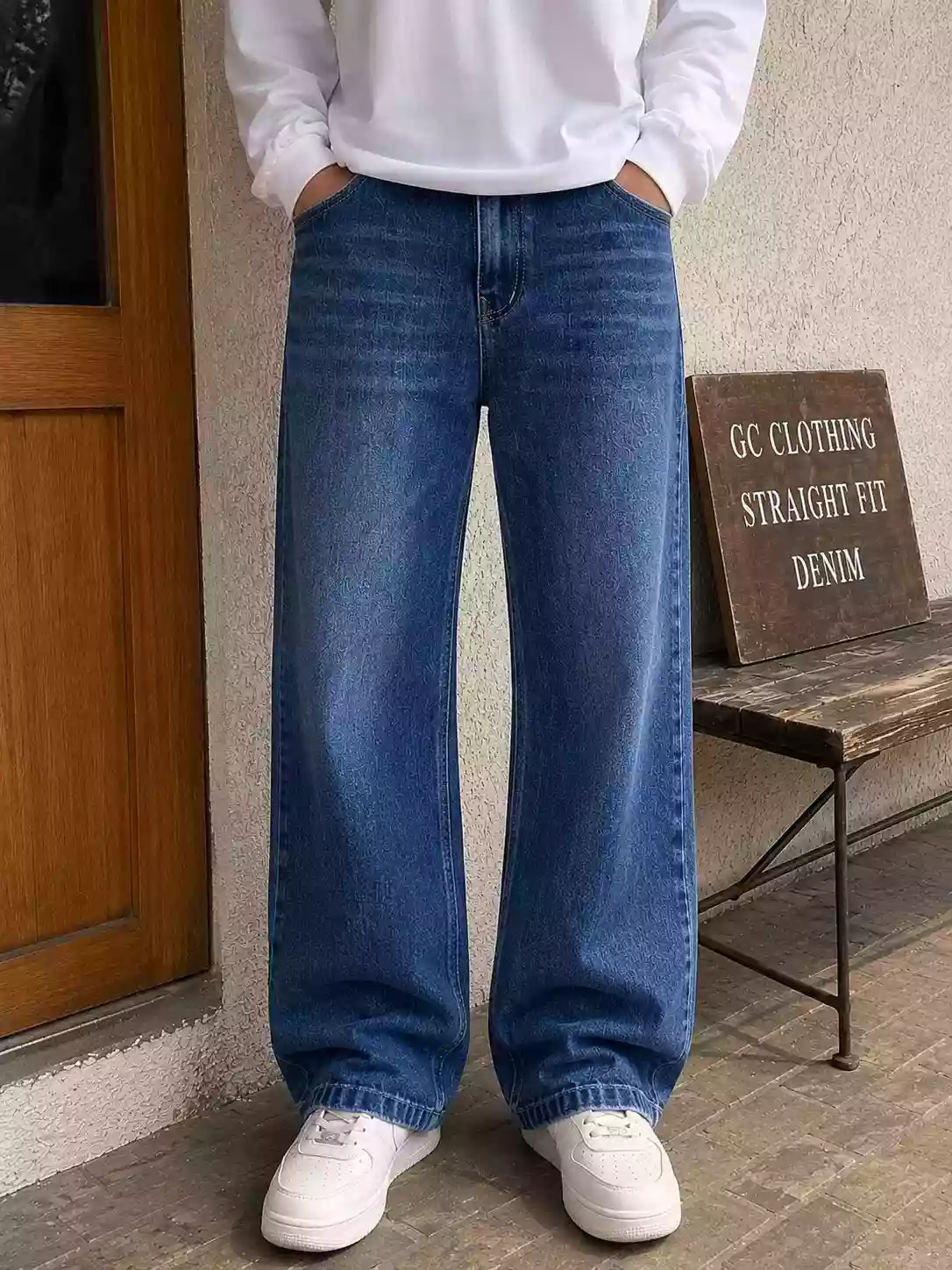 Deep Blue Relaxed Straight Leg Blue Jeans