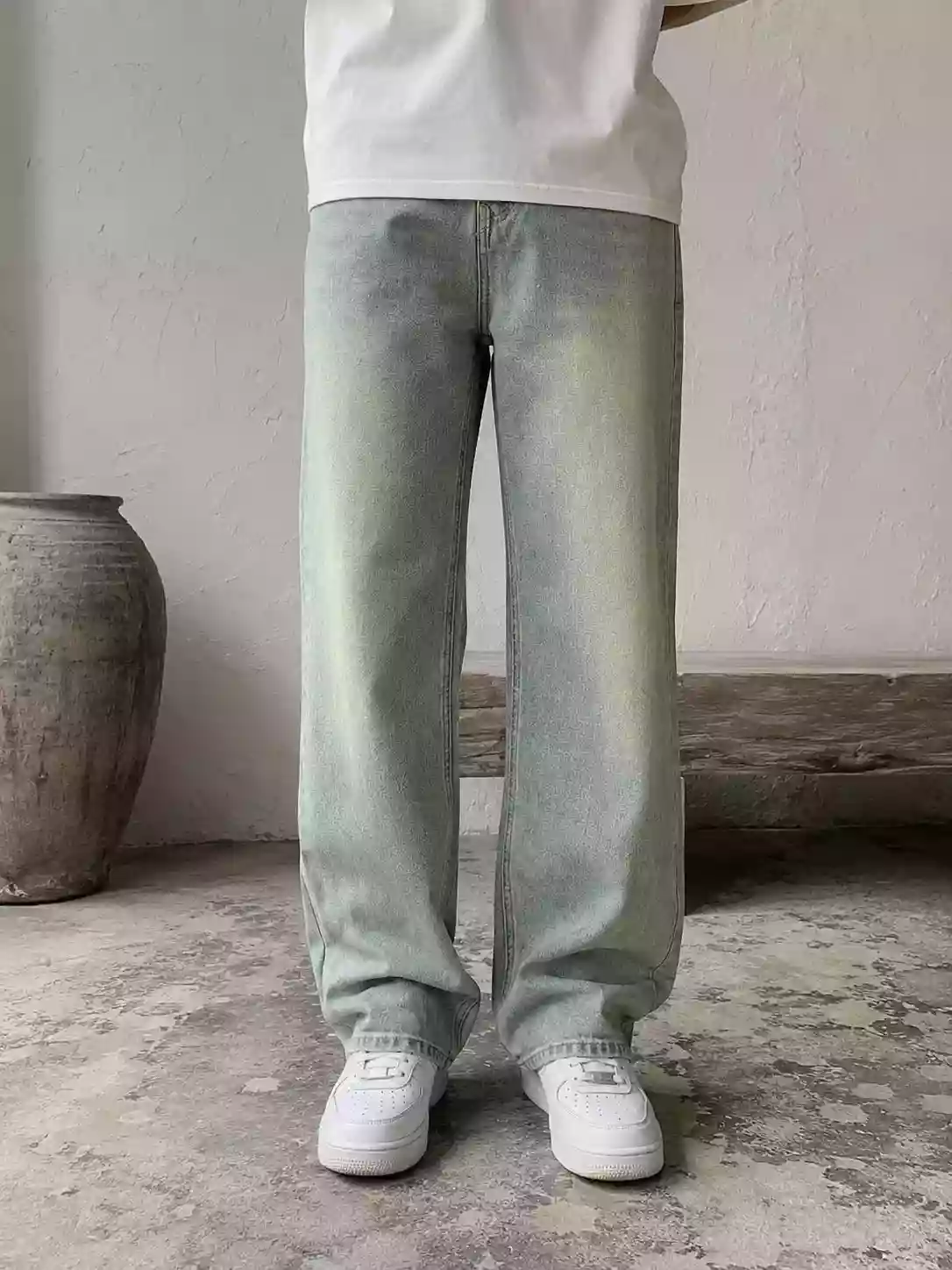 Pale Bleach Relaxed Straight Leg Blue Jeans