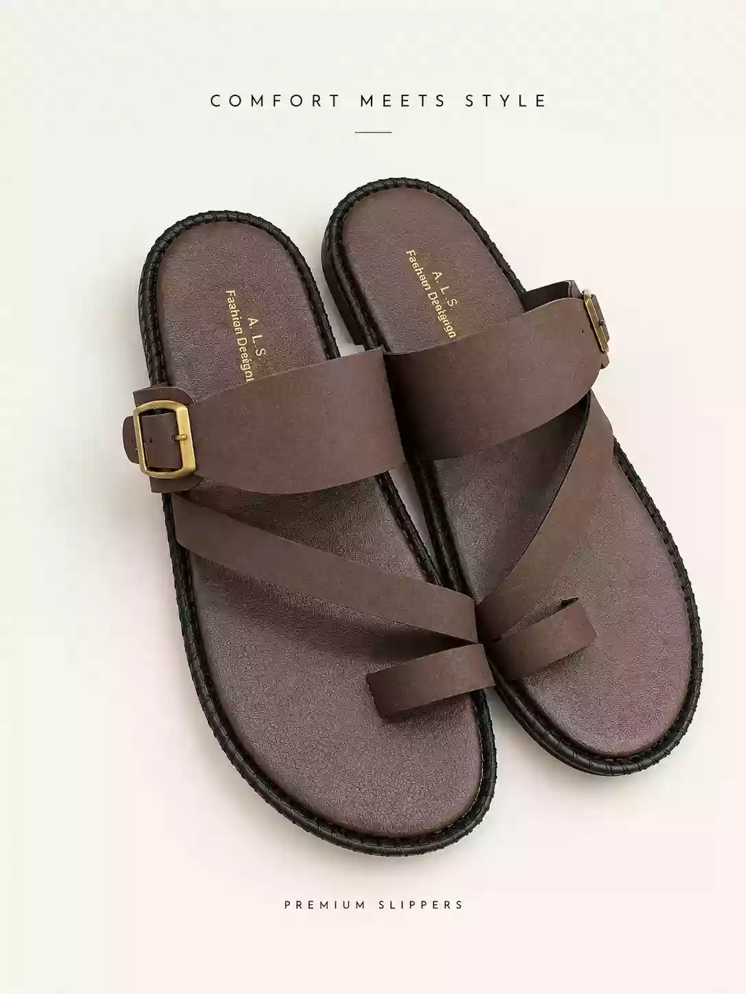 Brown Buckled Kolhapuri-Style GC Premium Slides