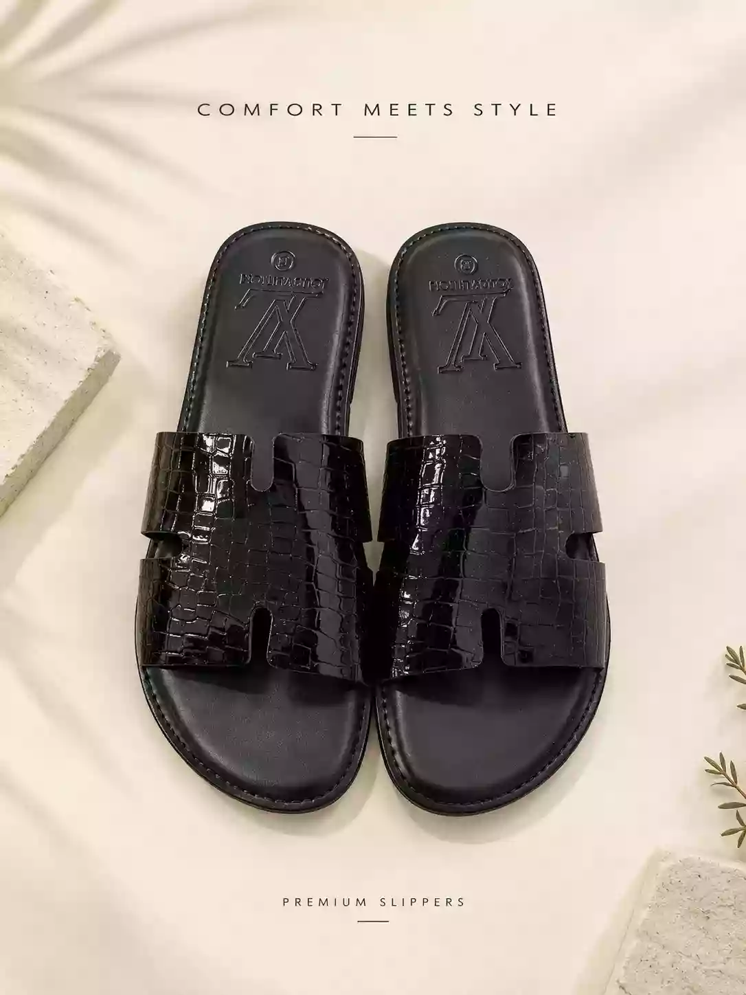Black Croc-Embossed H-Cut GC Premium Slides