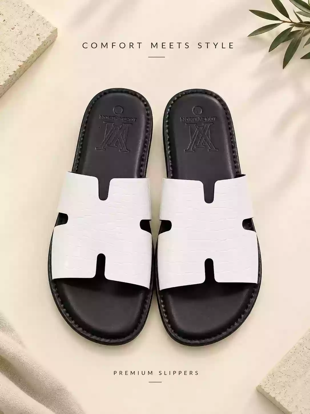 White Croc-Pattern Slip-On GC Premium Slides