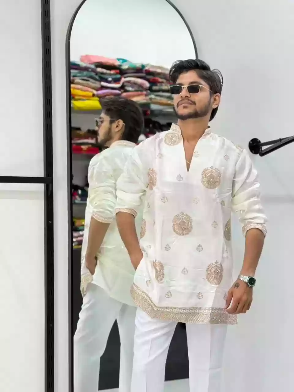 Ivory Gold Zari Embroidered Short Kurta