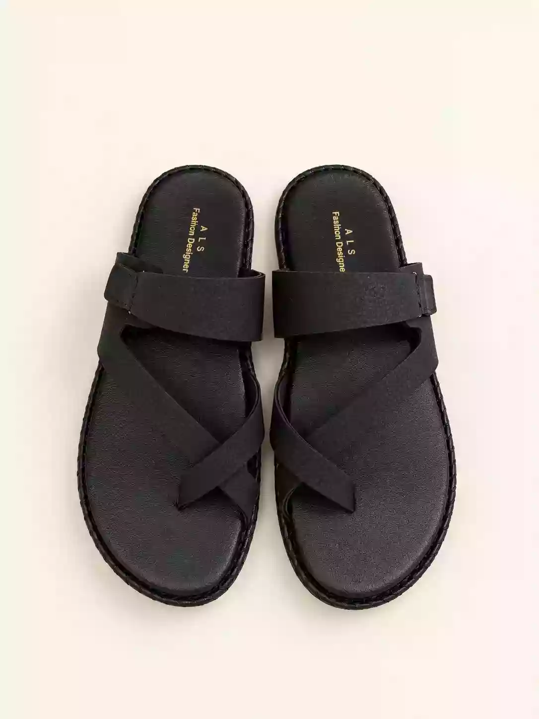 Matte Black Cross-Strap Toe-Ring GC Premium Slides