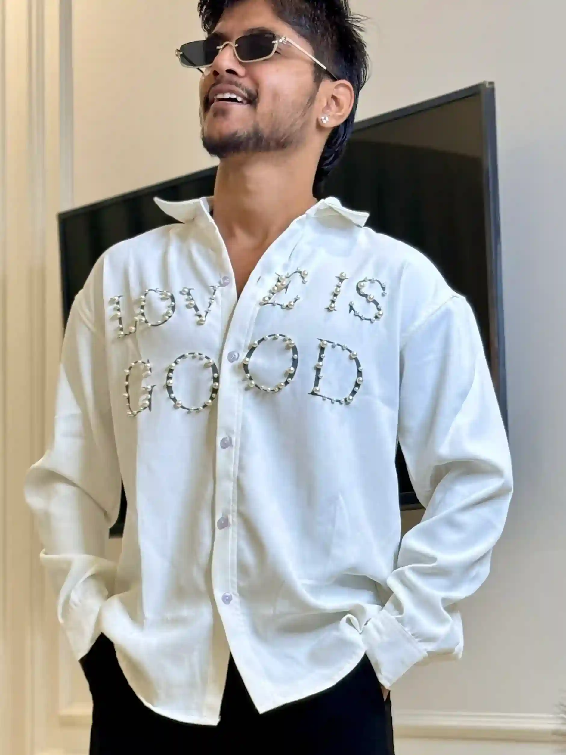 White Love Pearl-work Premium Shirt