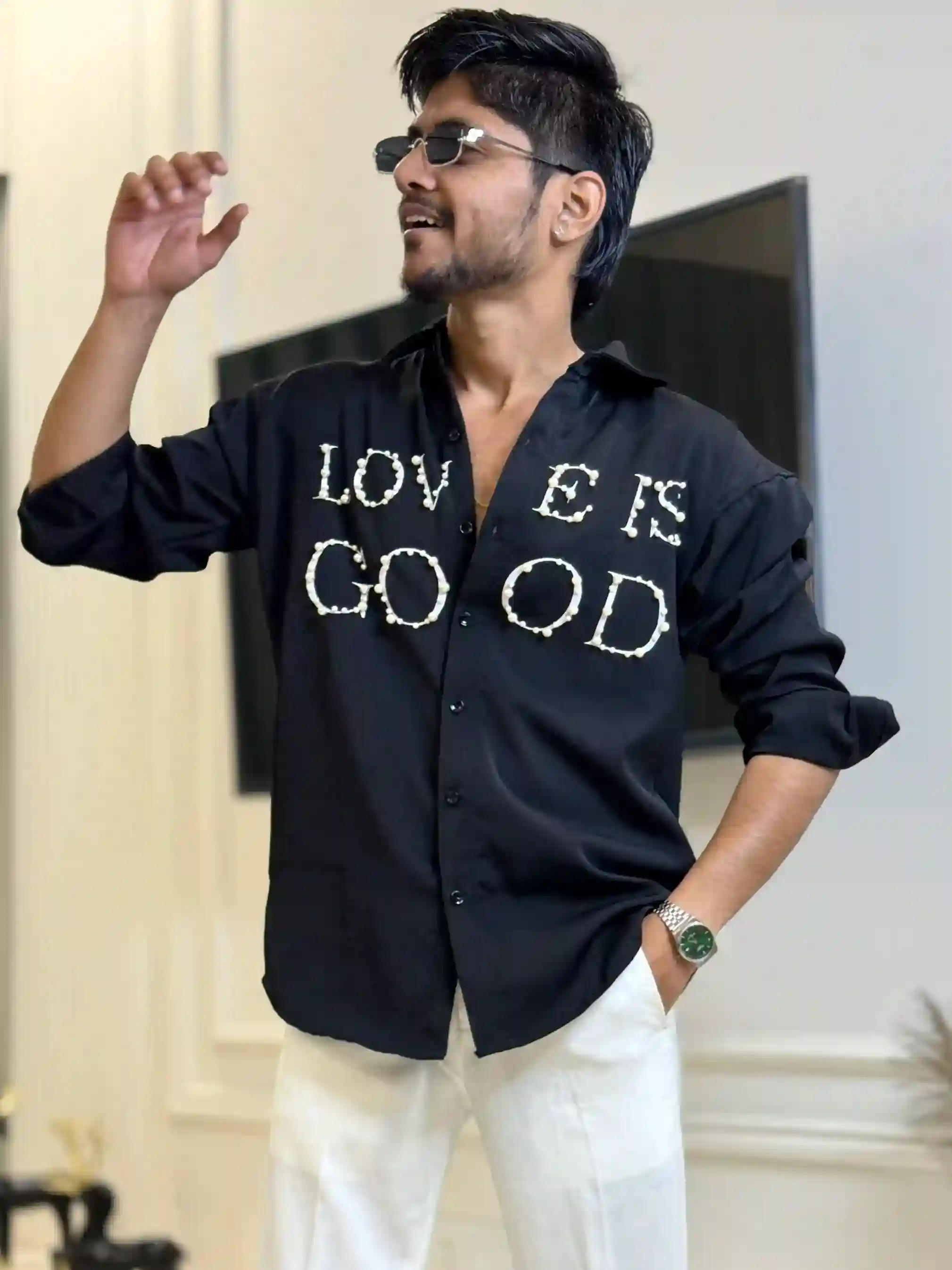 Black Love Pearl-work Premium Shirt