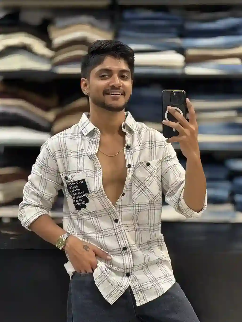 White Checkered Shacket Style Shirt