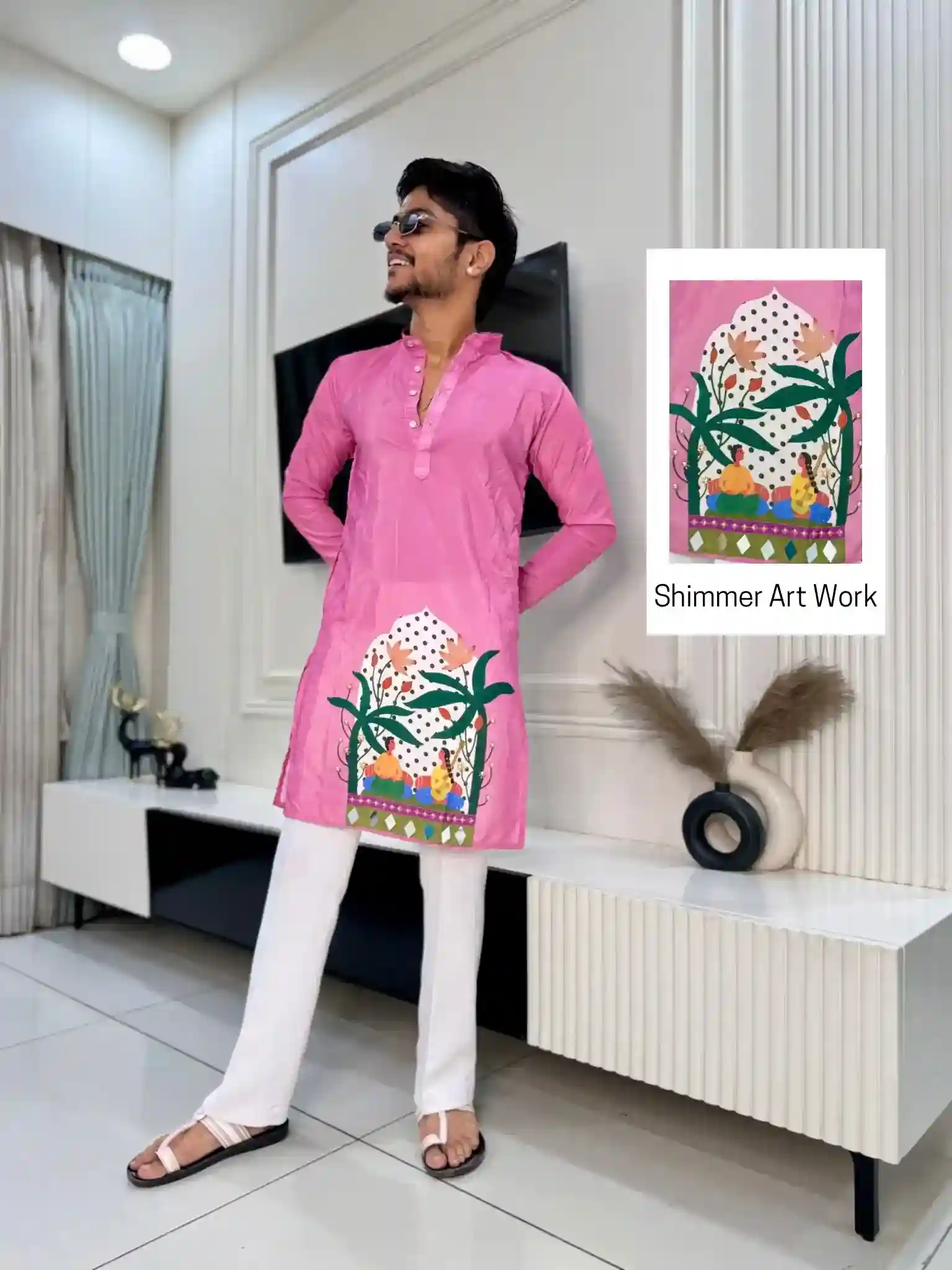 Pookie Pink Folk Art Print Kurta