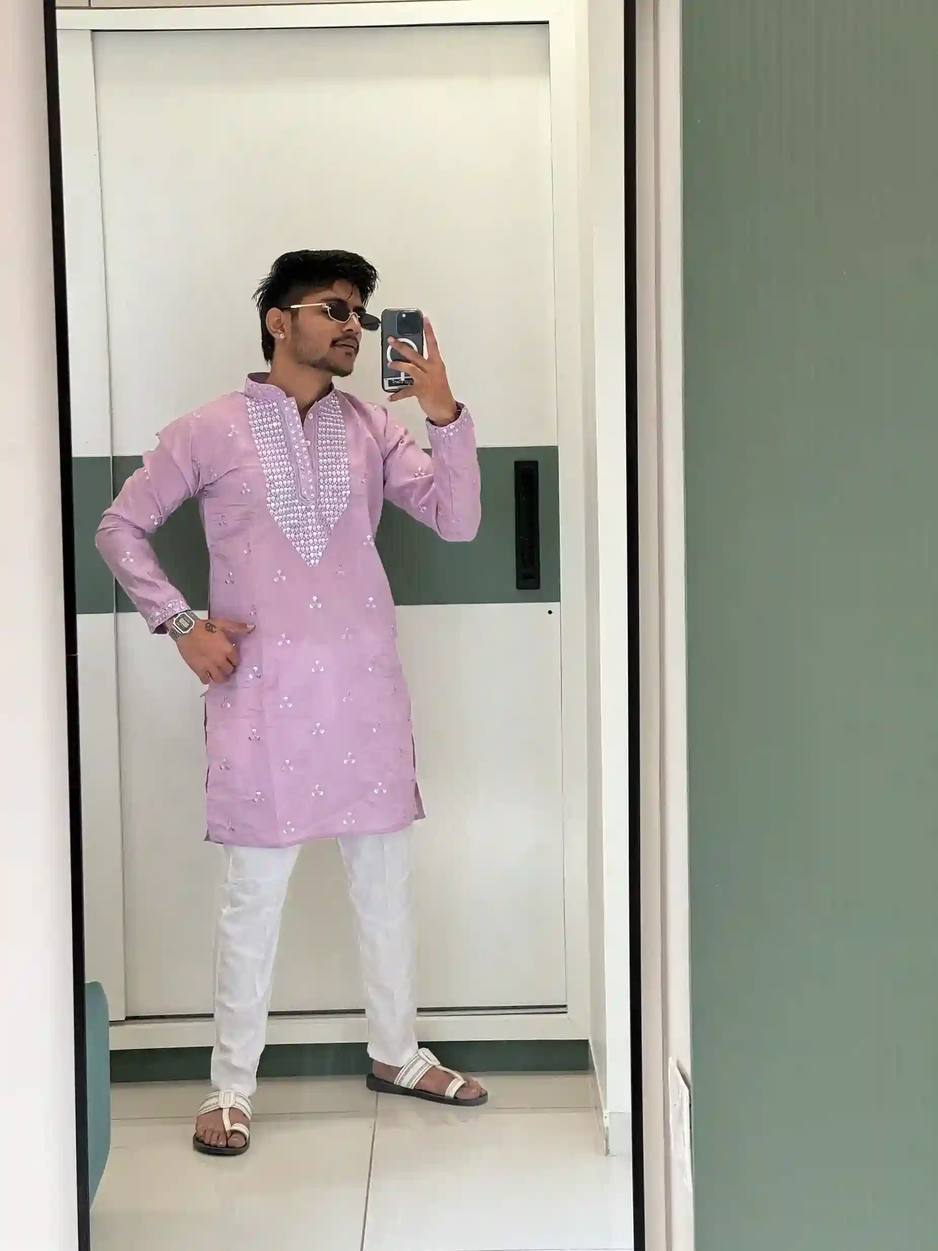 Pink Color Neck Sequin work Kurta