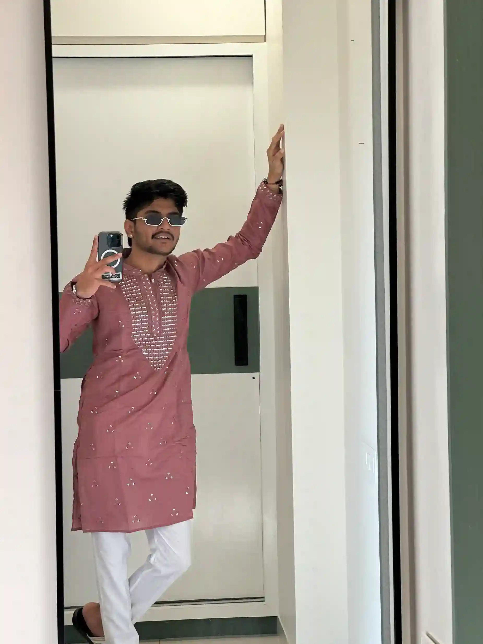 Rust Color Neck Sequin work Kurta