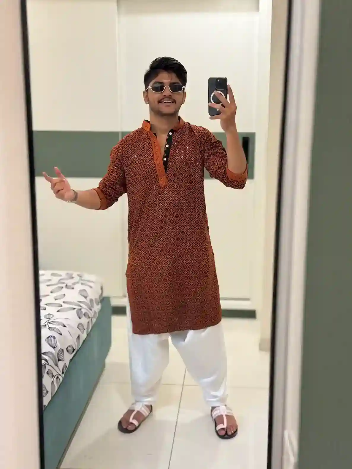 Mustard Shade Resham Dhaga Work Kurta