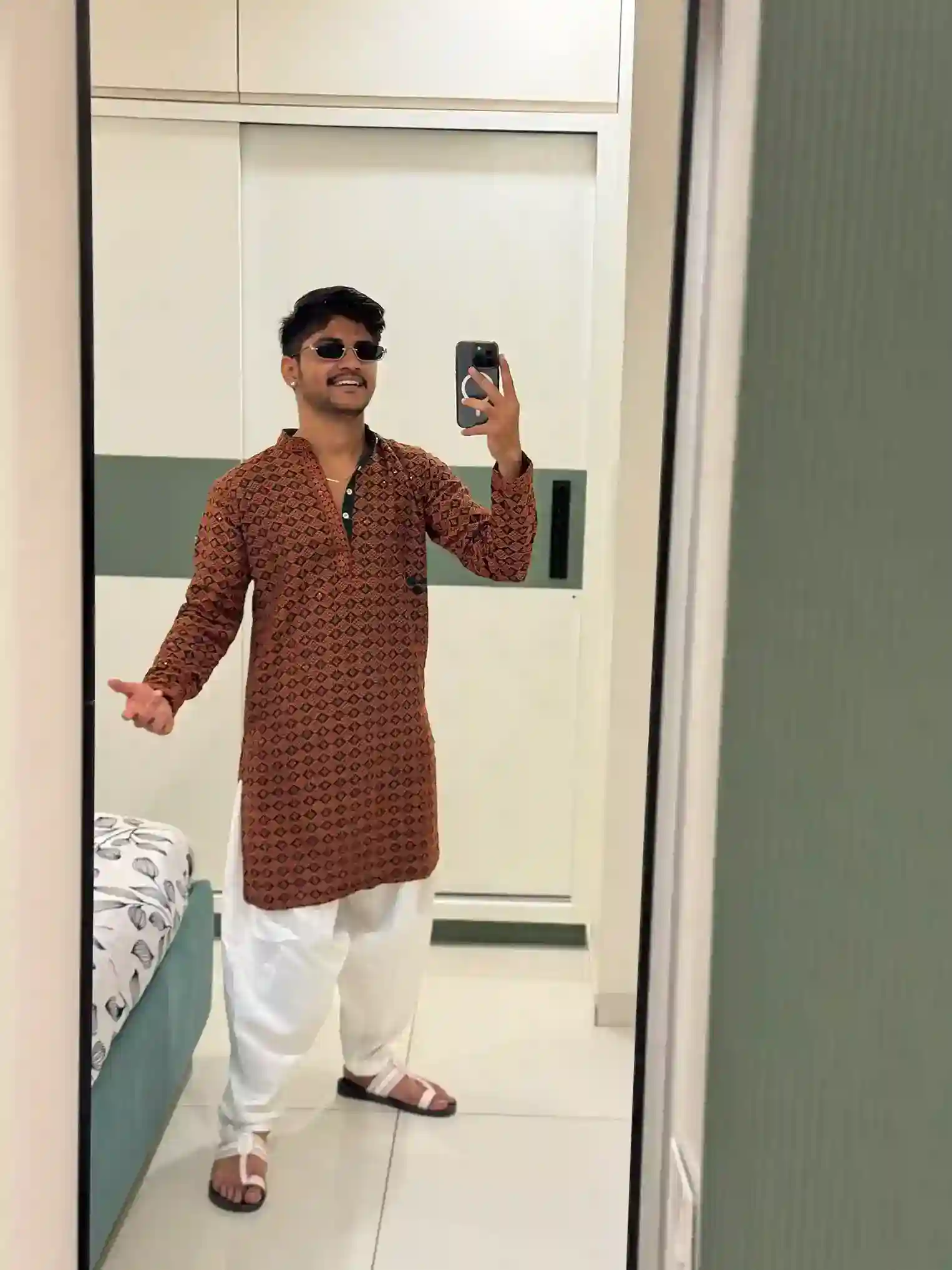 Rust Orange Resham Dhaga Work Kurta
