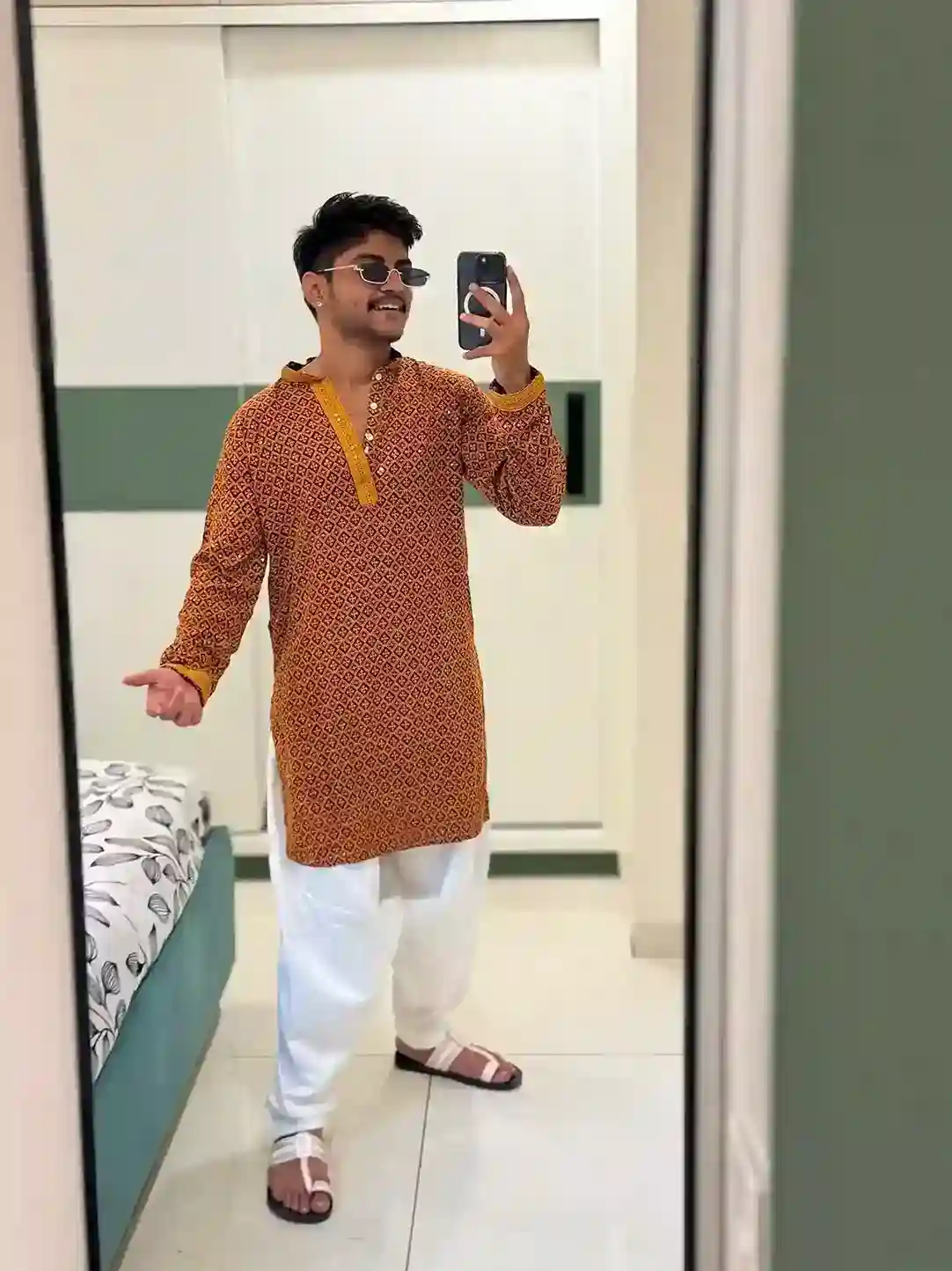 Mustard Yellow Resham Dhaga Work Kurta