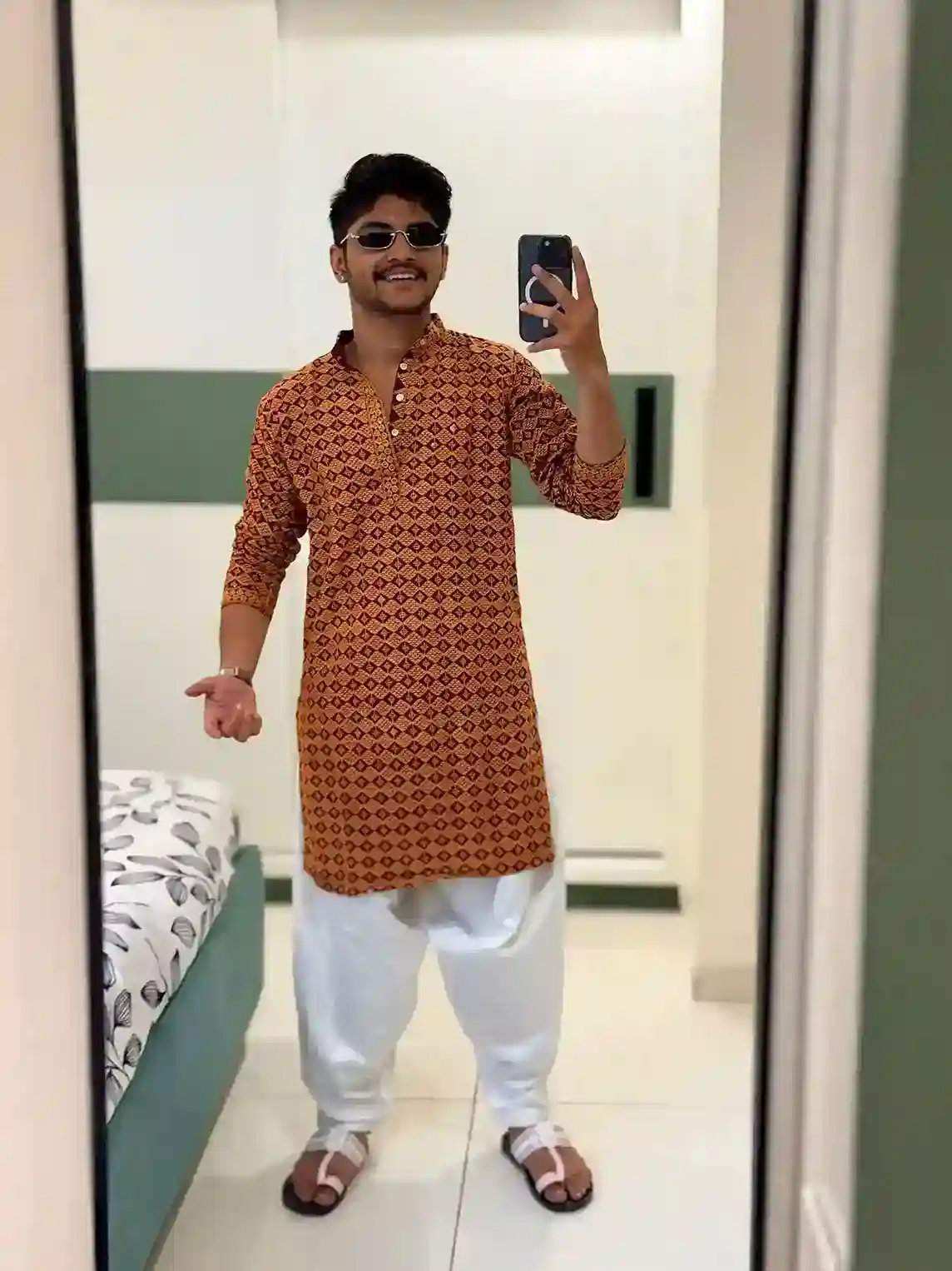Maroon Mustard Resham Dhaga Work Kurta