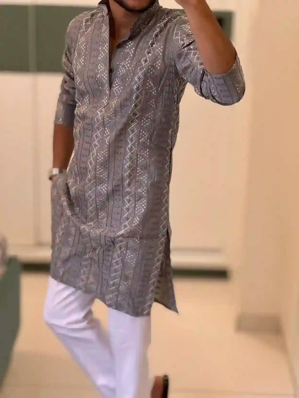 Ash Grey Thread-work Kurta