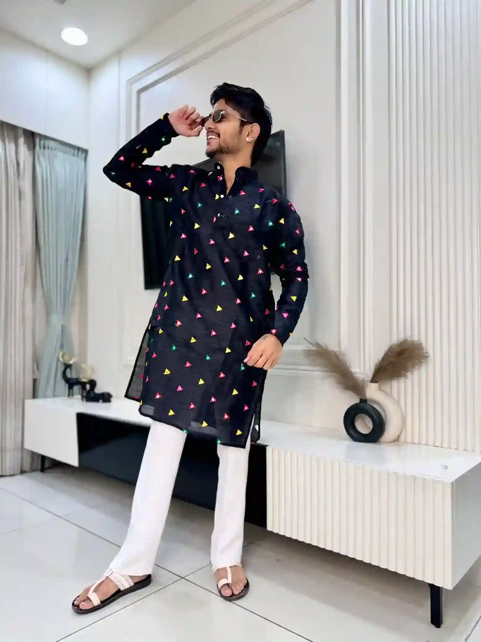 Classic Black Triangle Work Kurta