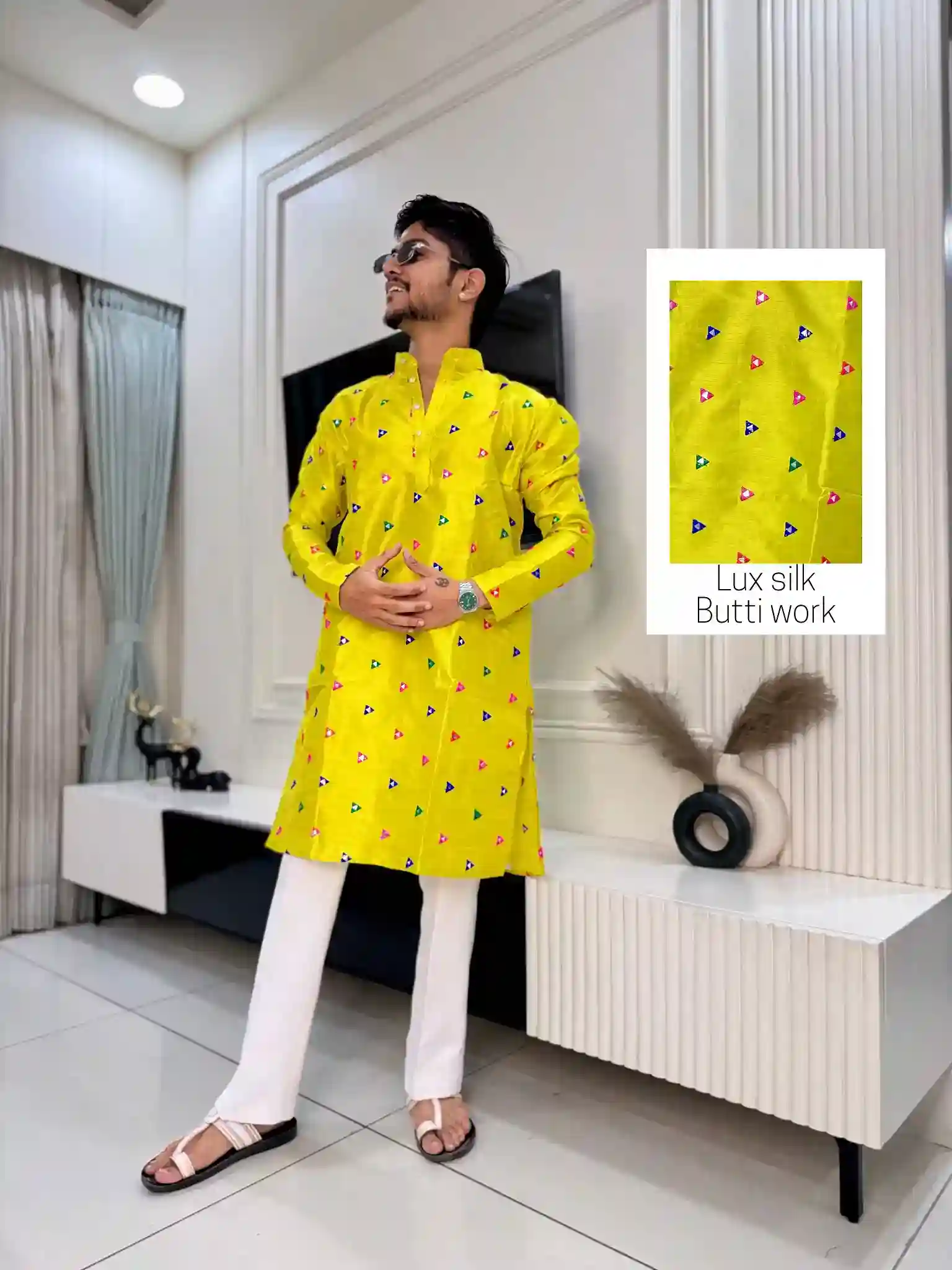 Lemon Yellow Triangle Work Kurta