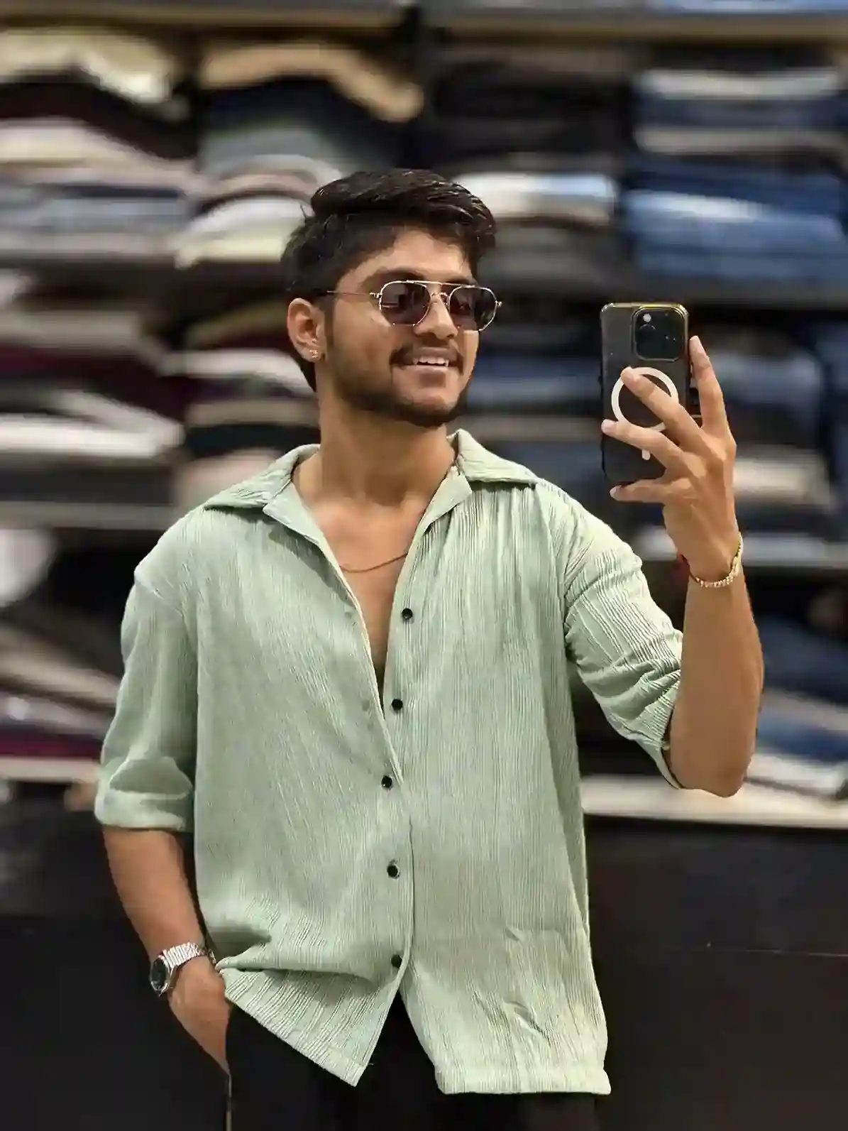 Soft Green Korean Down shoulder Shirt
