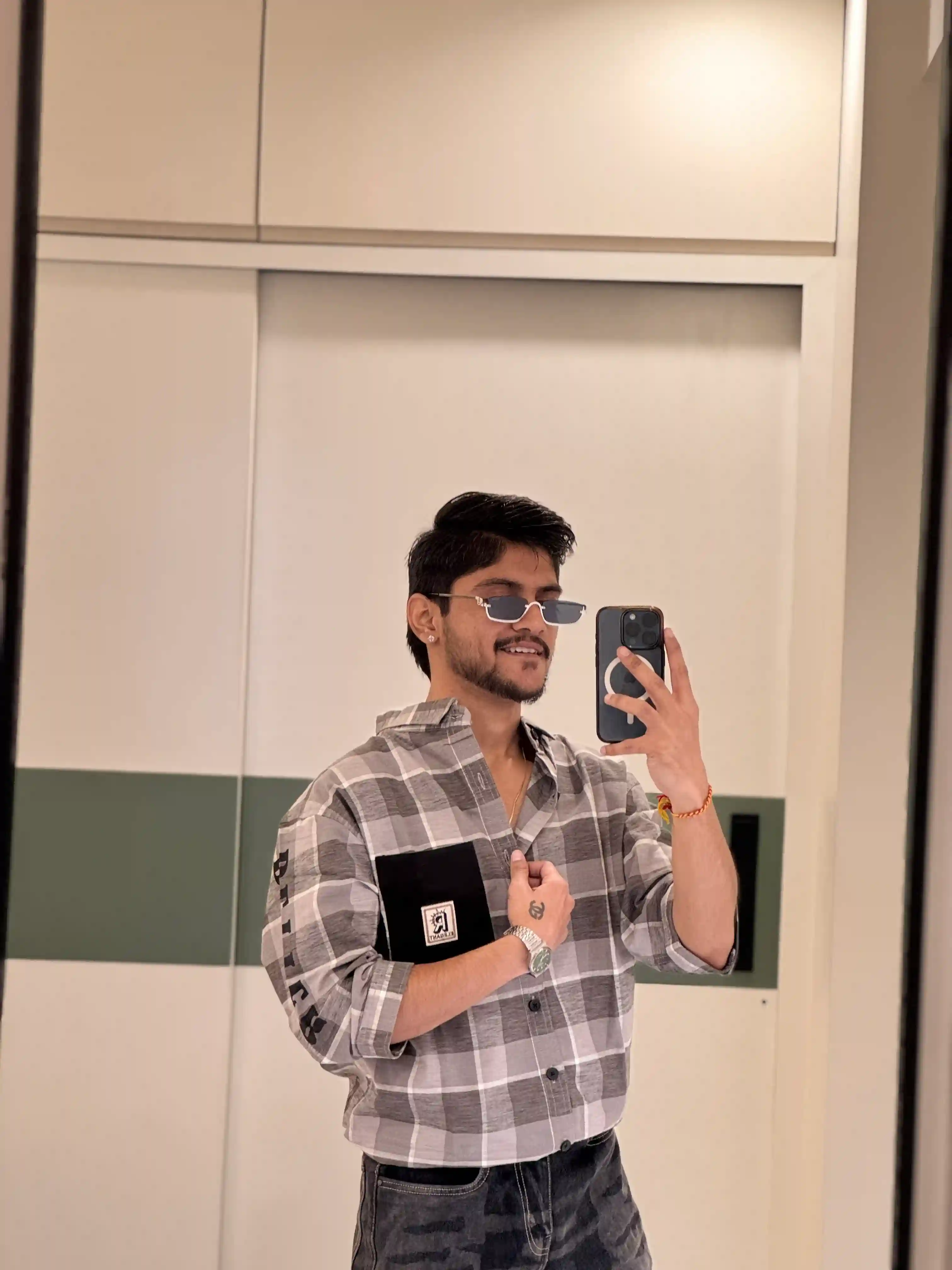 Slate Grey Trendy Utility  Plaid Shirt