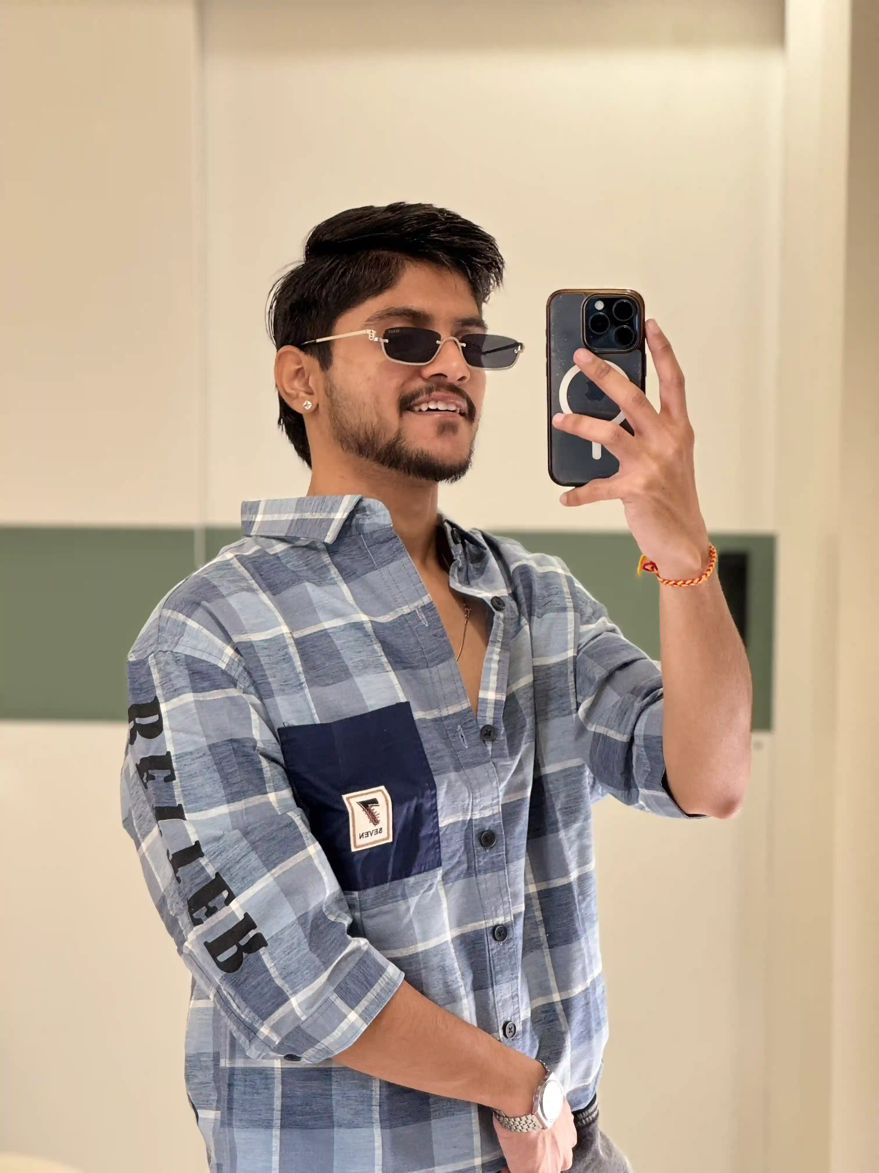 Bloom Blue Trendy Utility  Plaid Shirt