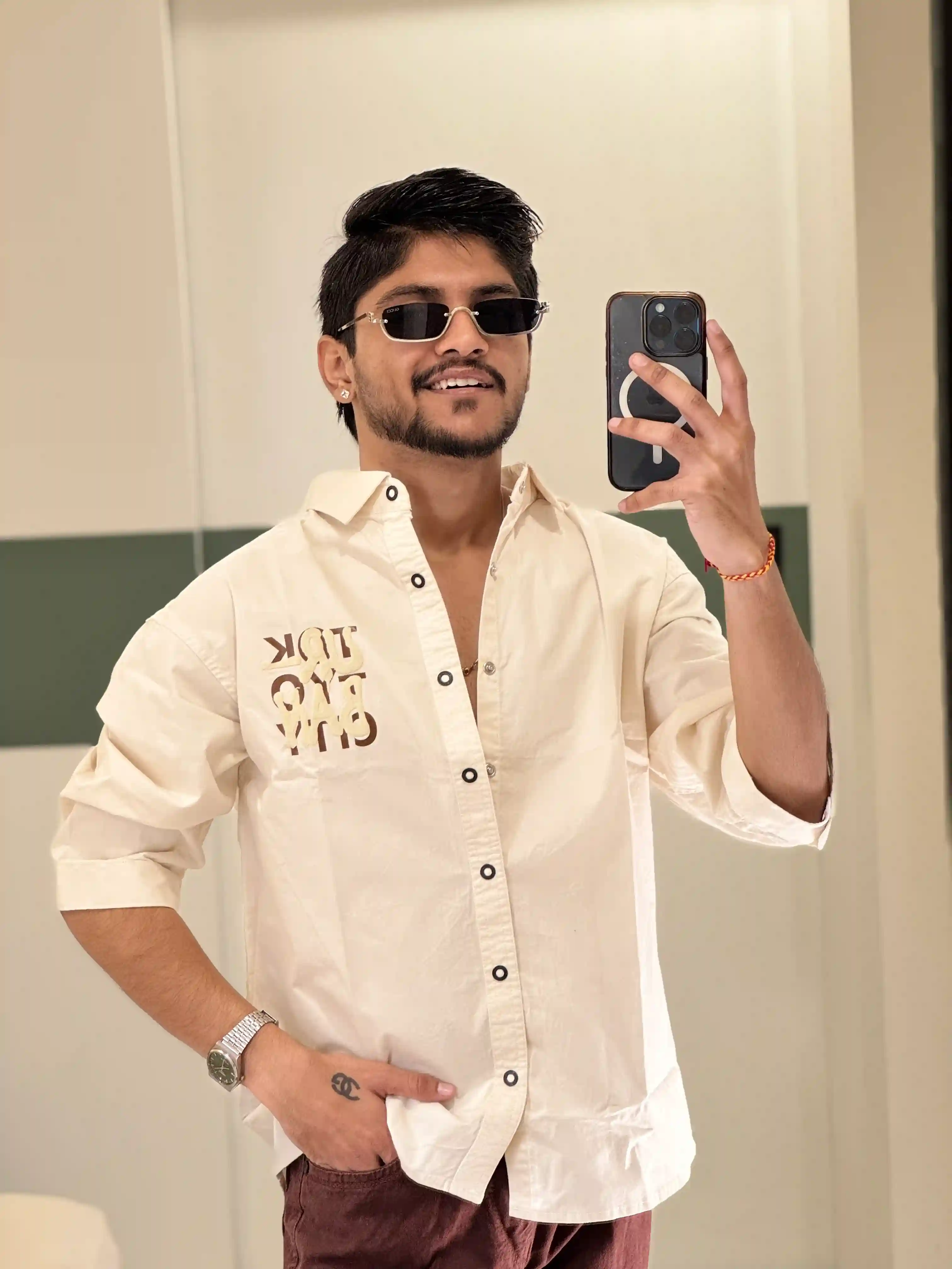 Ivory Cream The Urban Edge 3/4th Sleeve Shirt