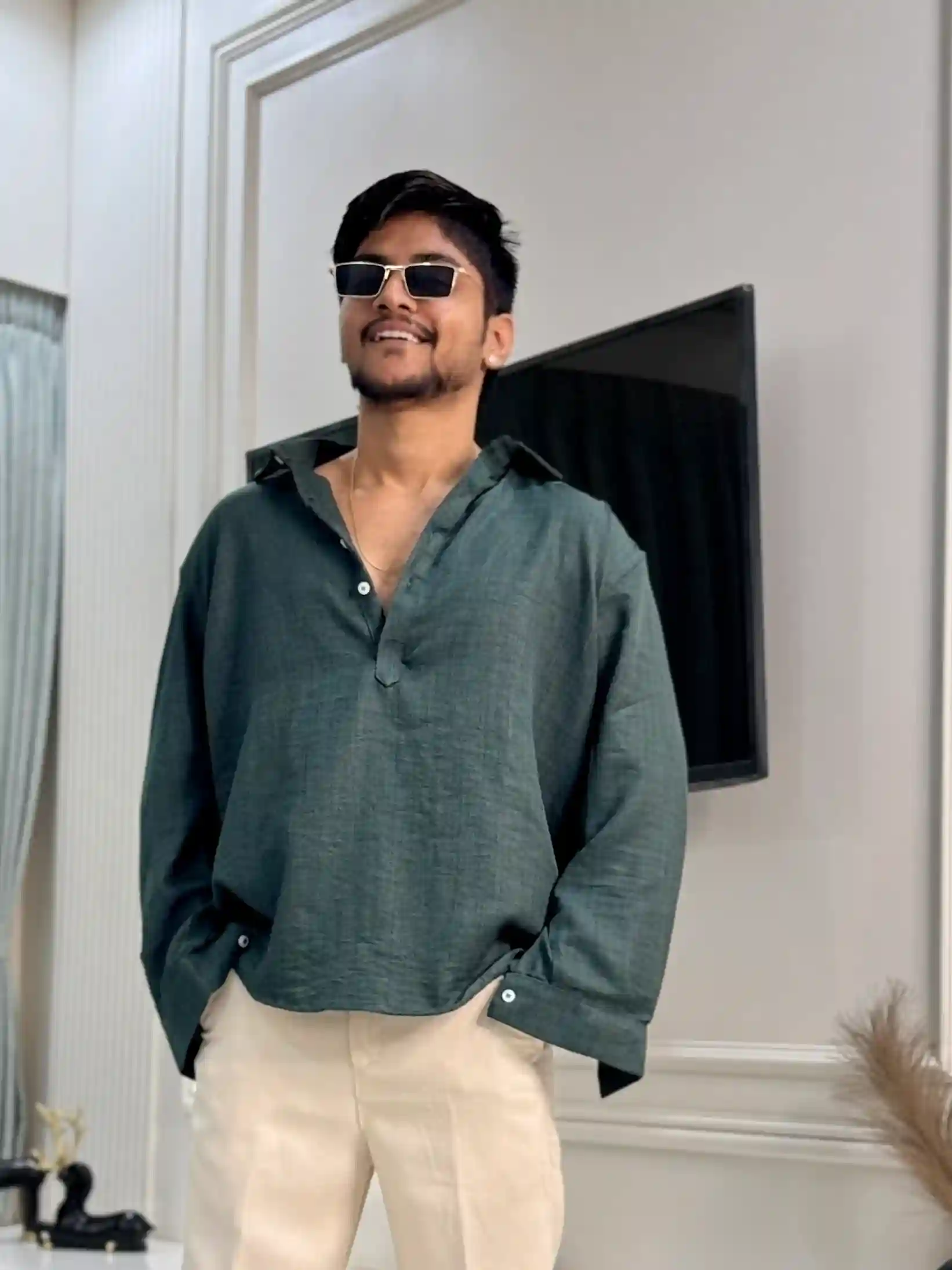 Olive GC Linen Short Kurta