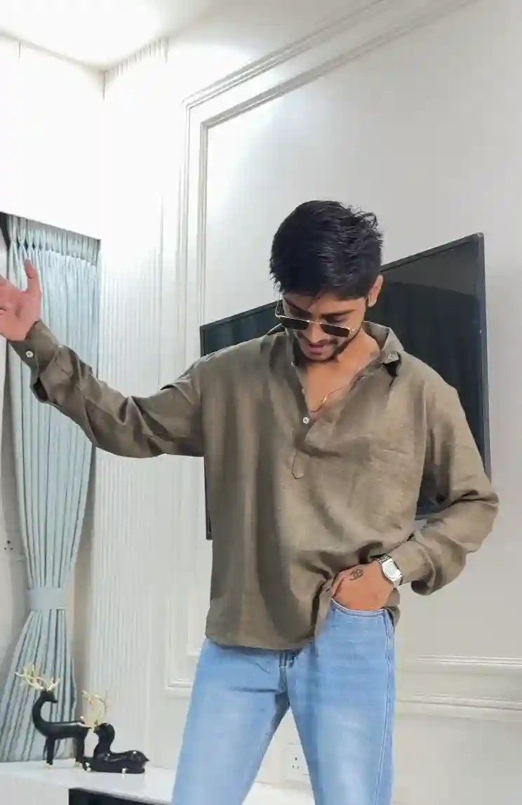 Dark Khaki GC Linen Short Kurta