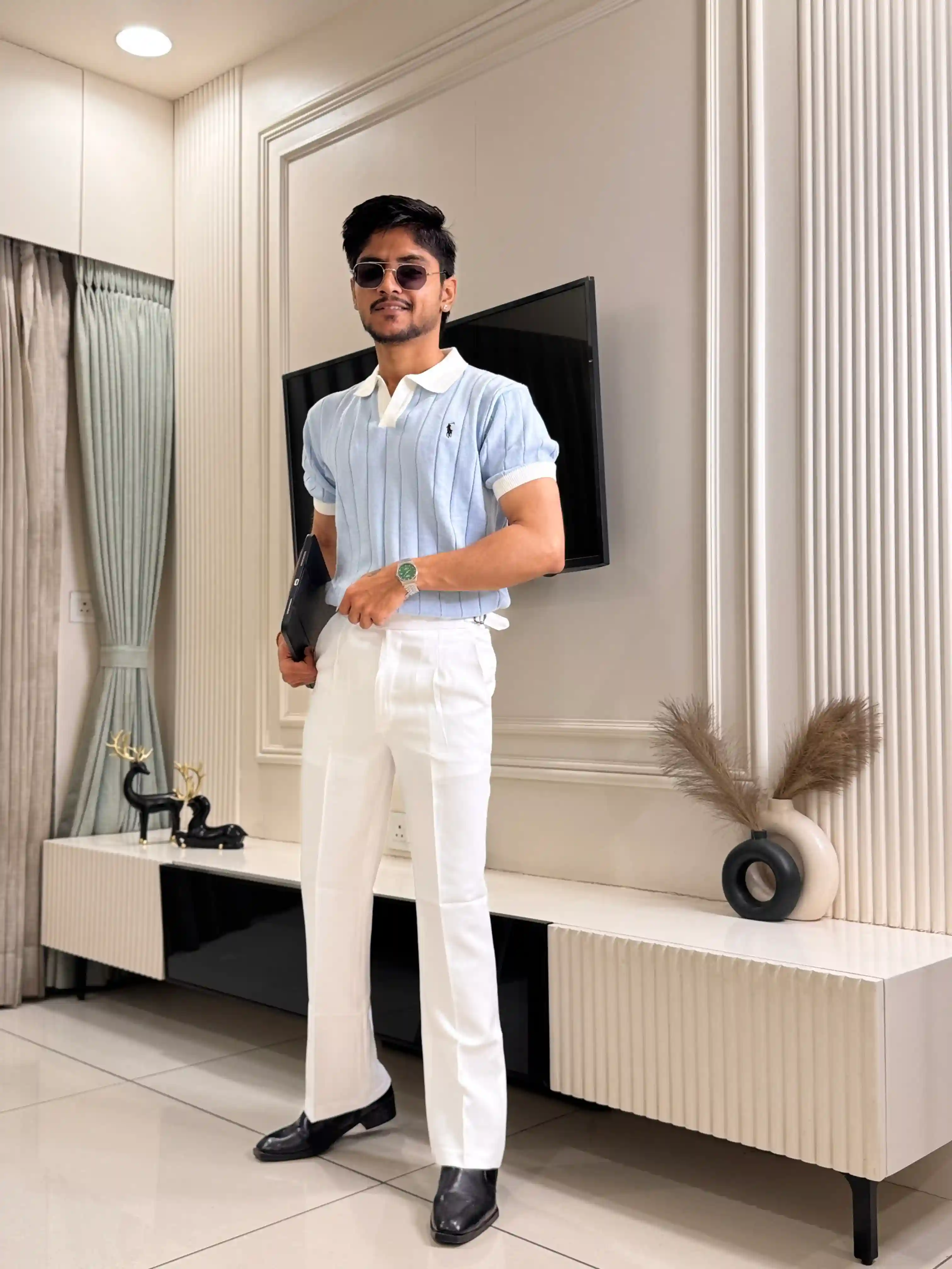 Snow'N Sky Ribbed Knit Polo Pair