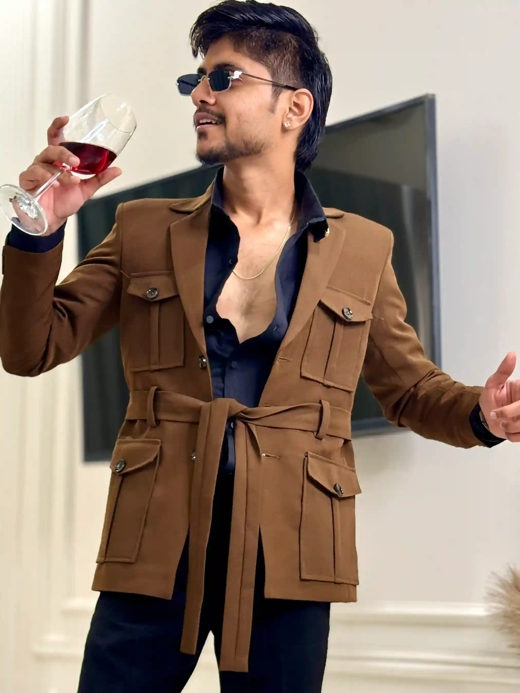 Tobacco Tan Mafia Belted Blazer