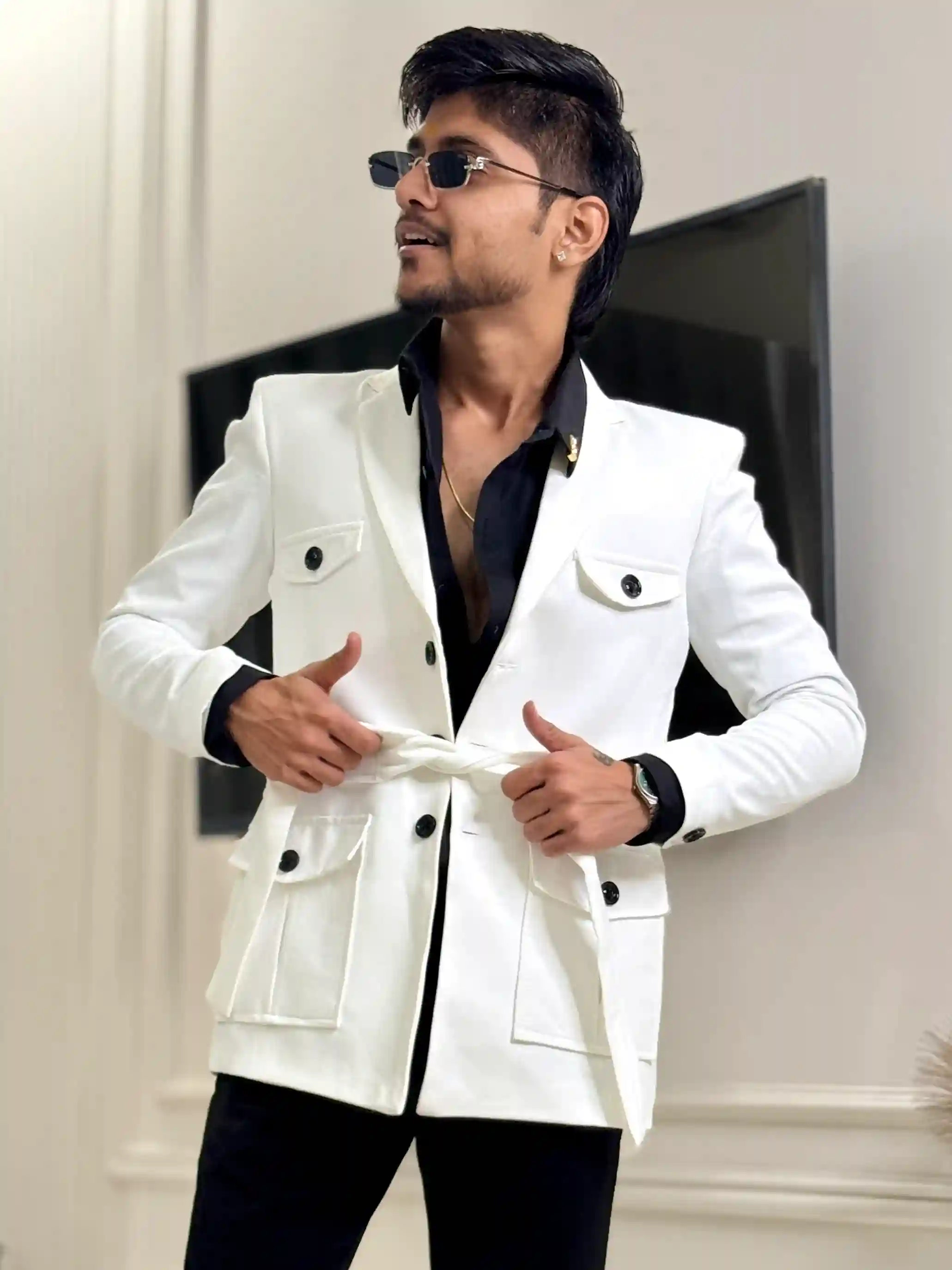 White Mafia Belted Blazer