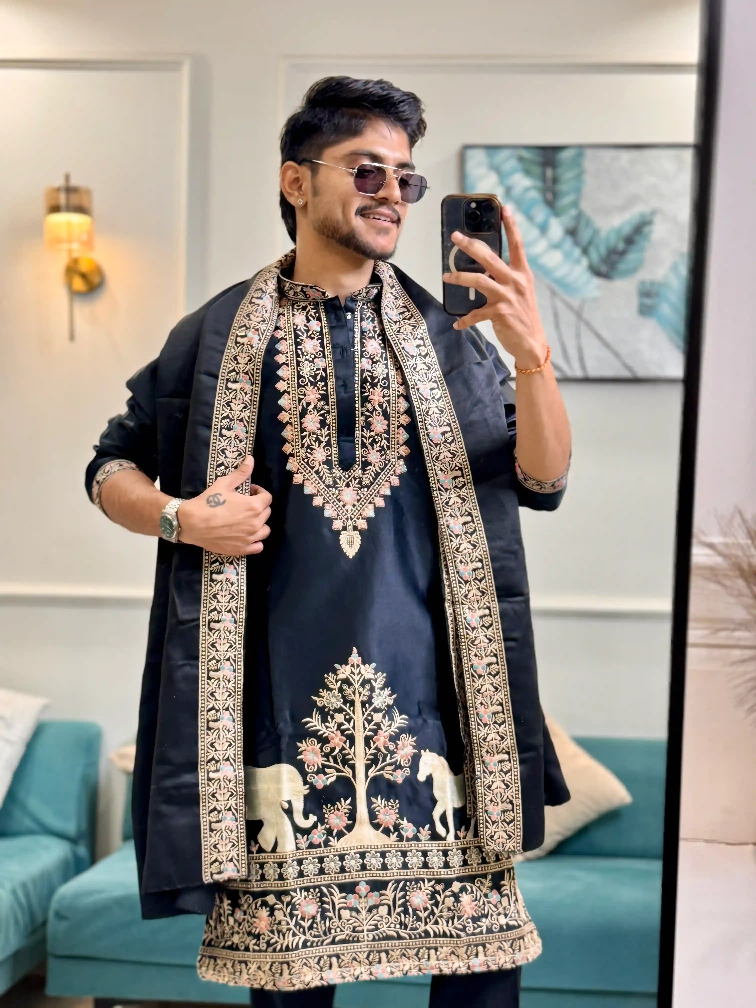 Black Modern Heritage Kurta with Dupatta