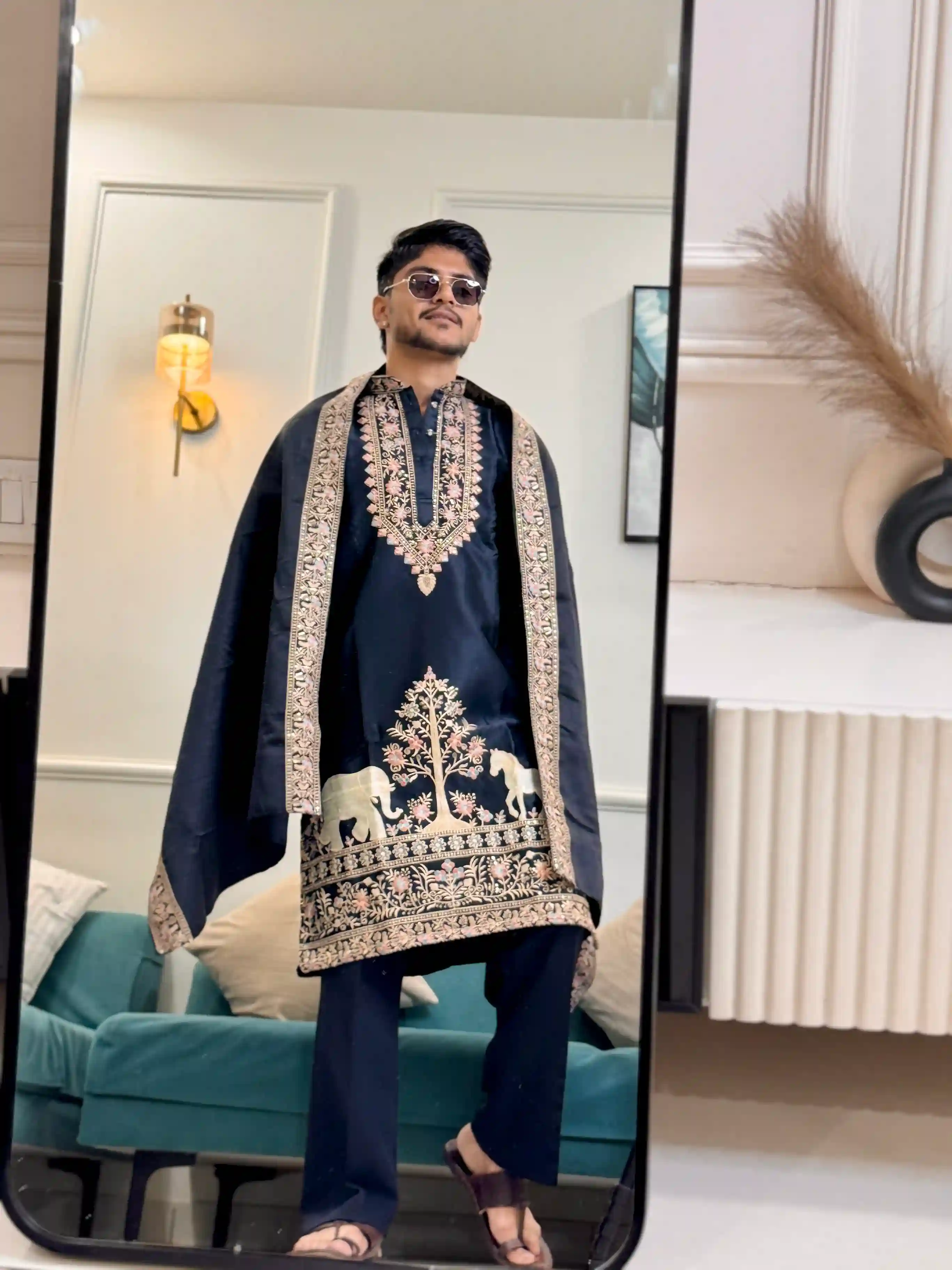 Black Modern Heritage Kurta with Dupatta