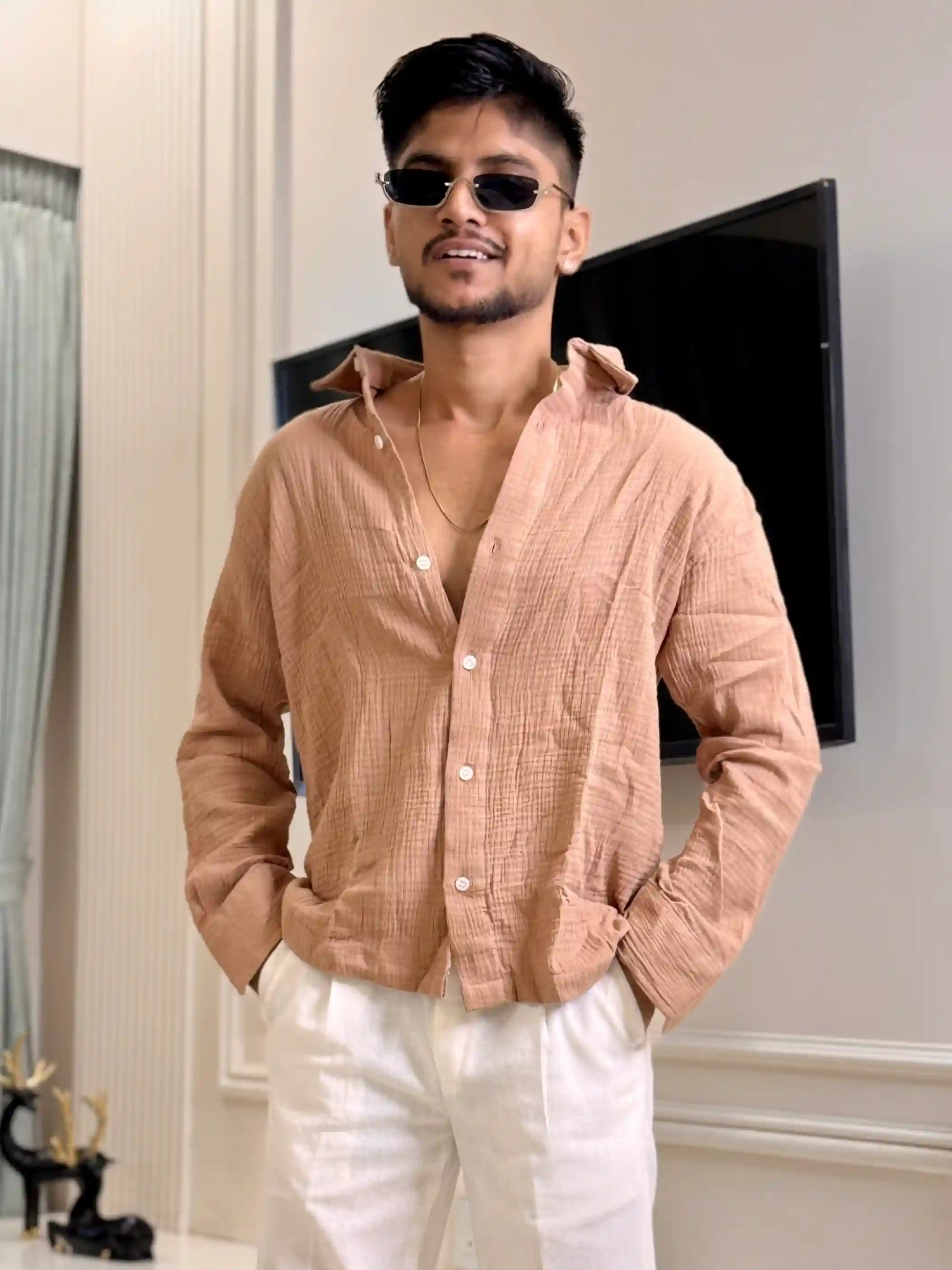 Clay Brown Baby Cotton Relaxed Shirt-Boxy Fit
